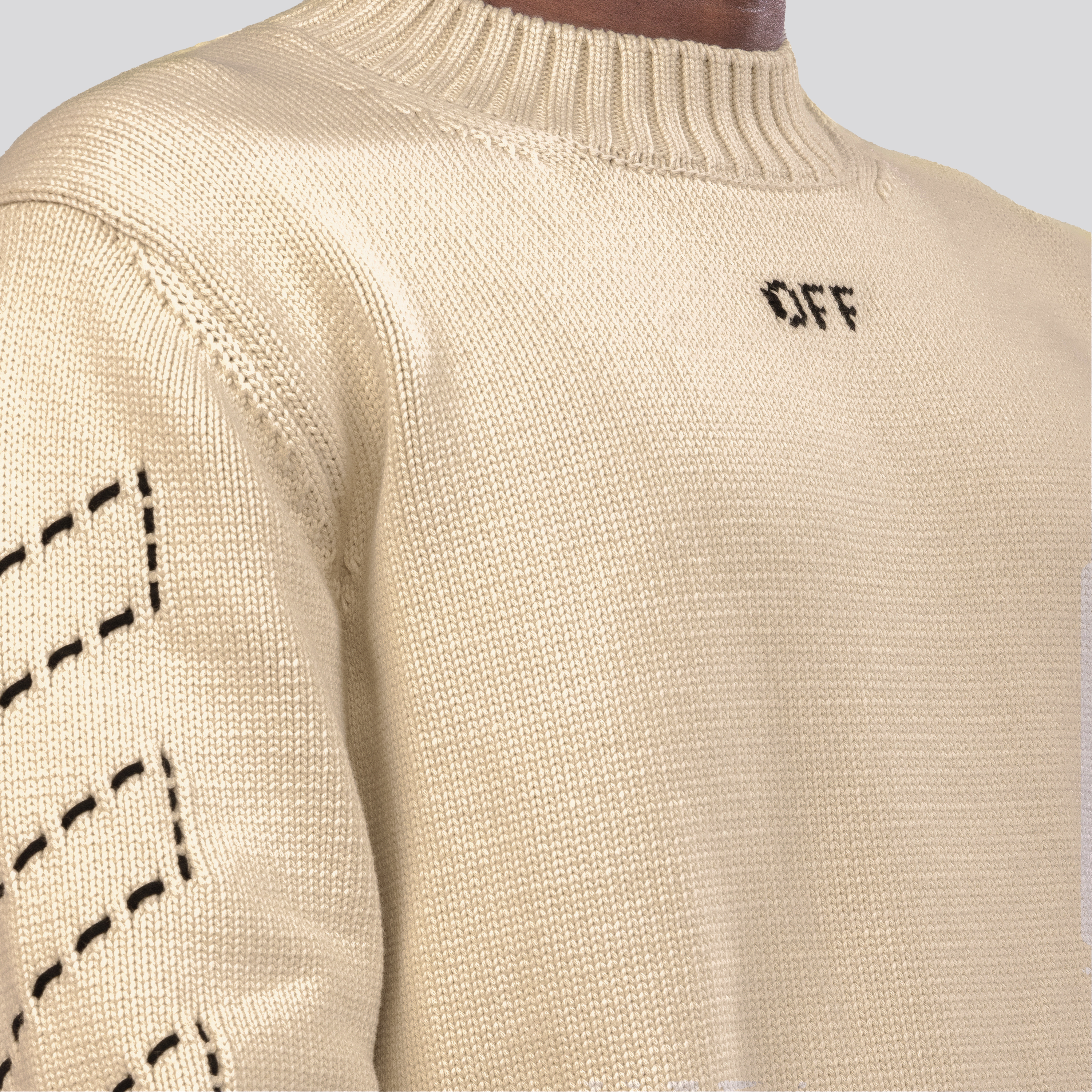 Suéter Beige Off-White Stitch Arrow Diags