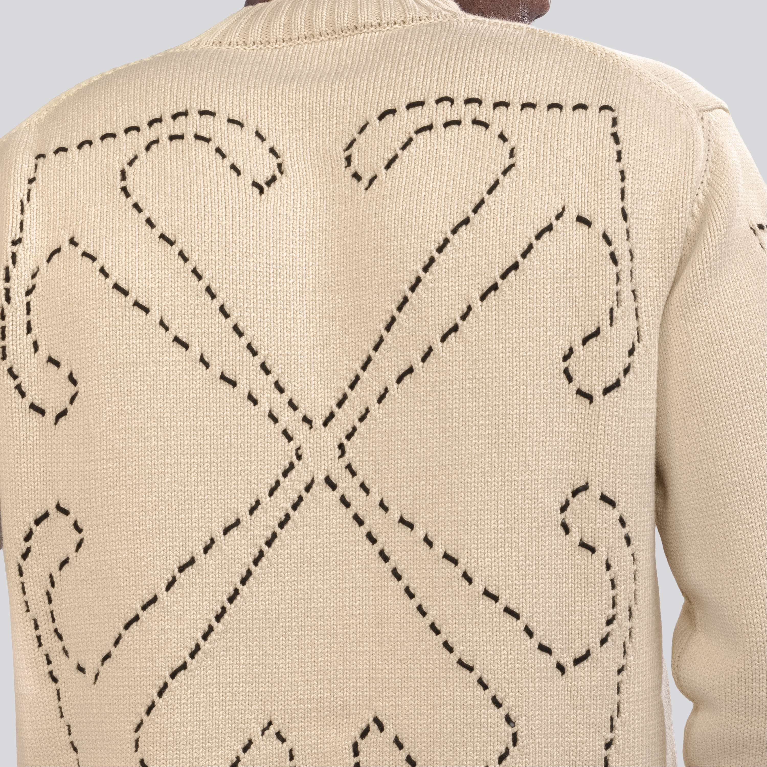 Suéter Beige Off-White Stitch Arrow Diags