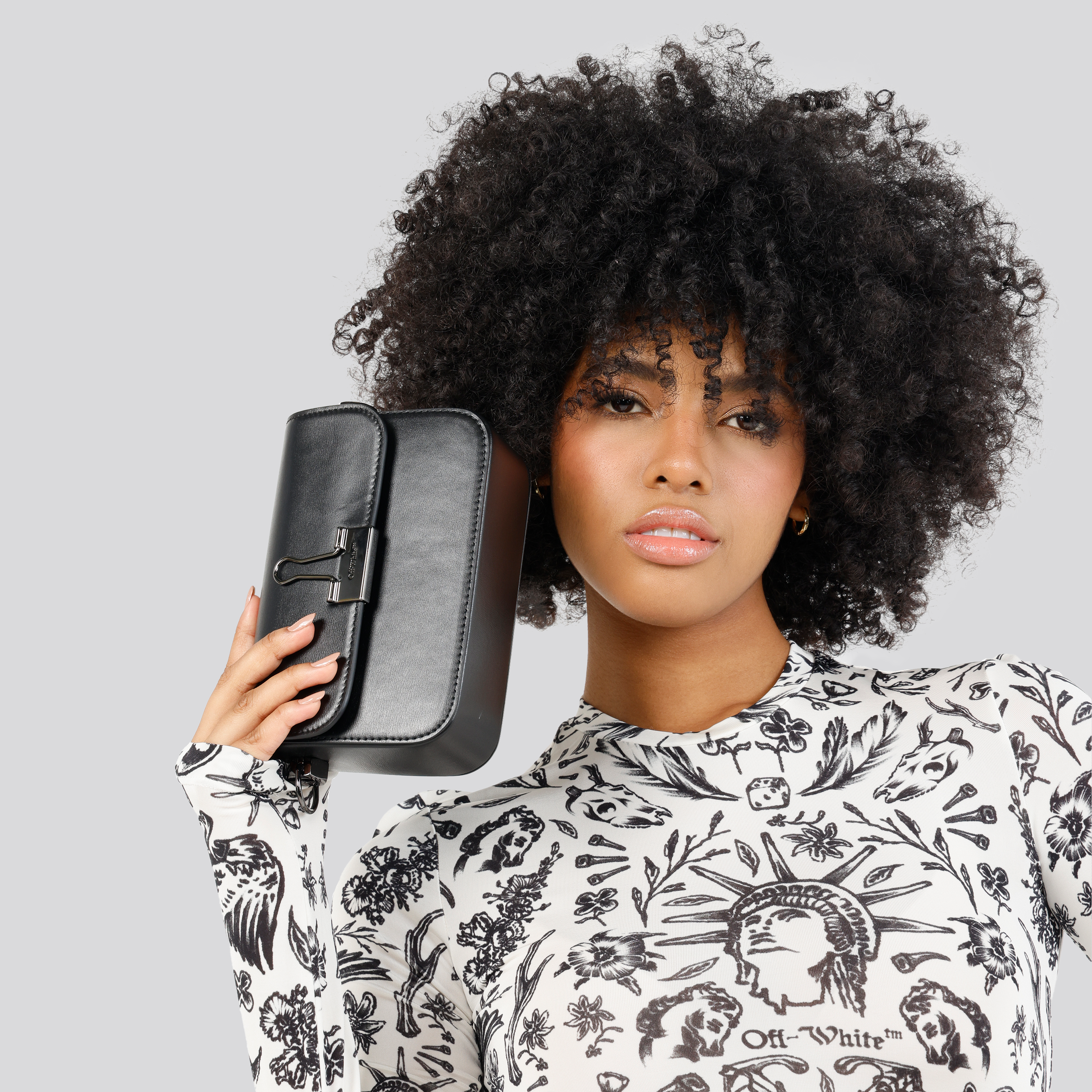 Cartera Negra Off-White Plain Binder Clip