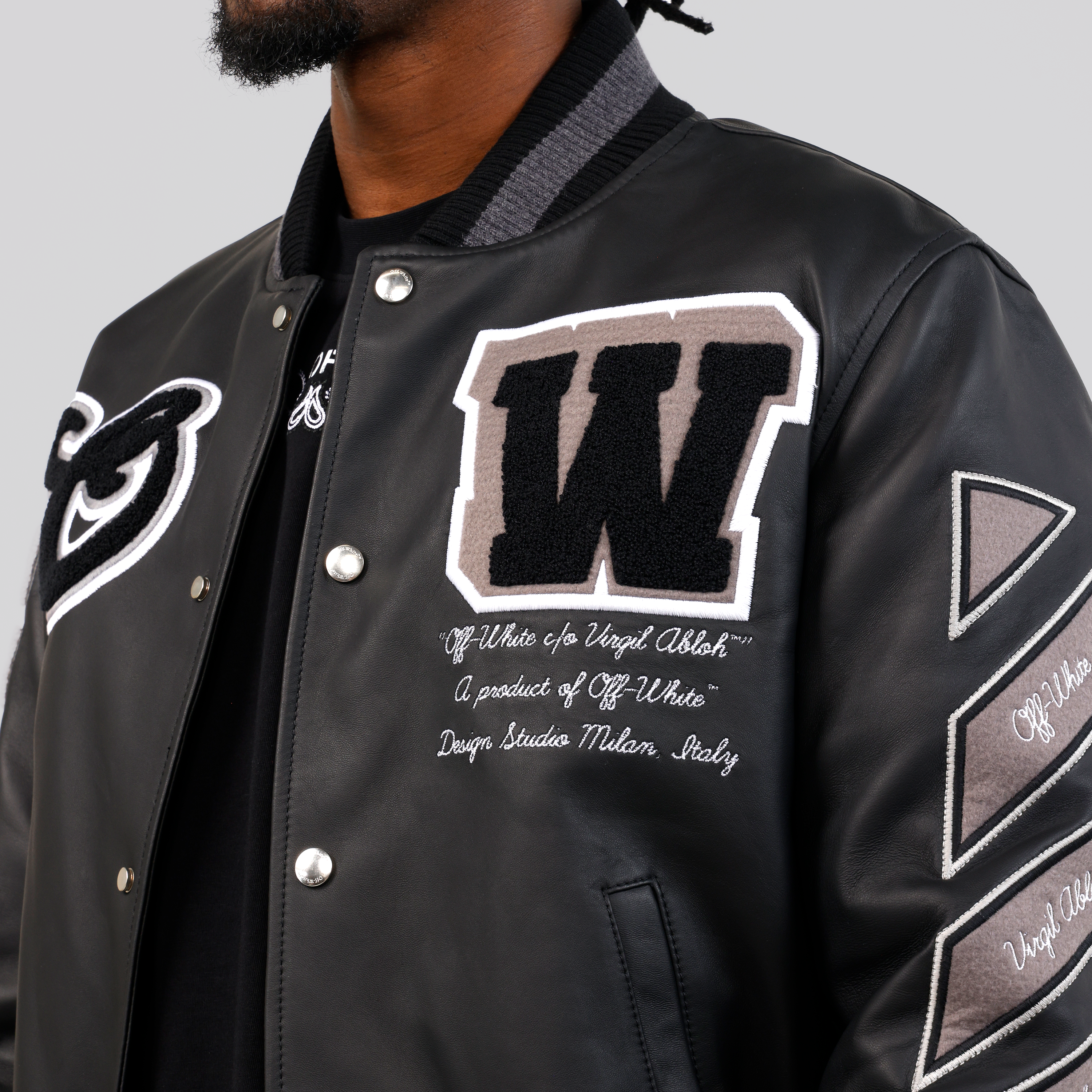 Chaqueta Negra Off-White Full Lea Varsity