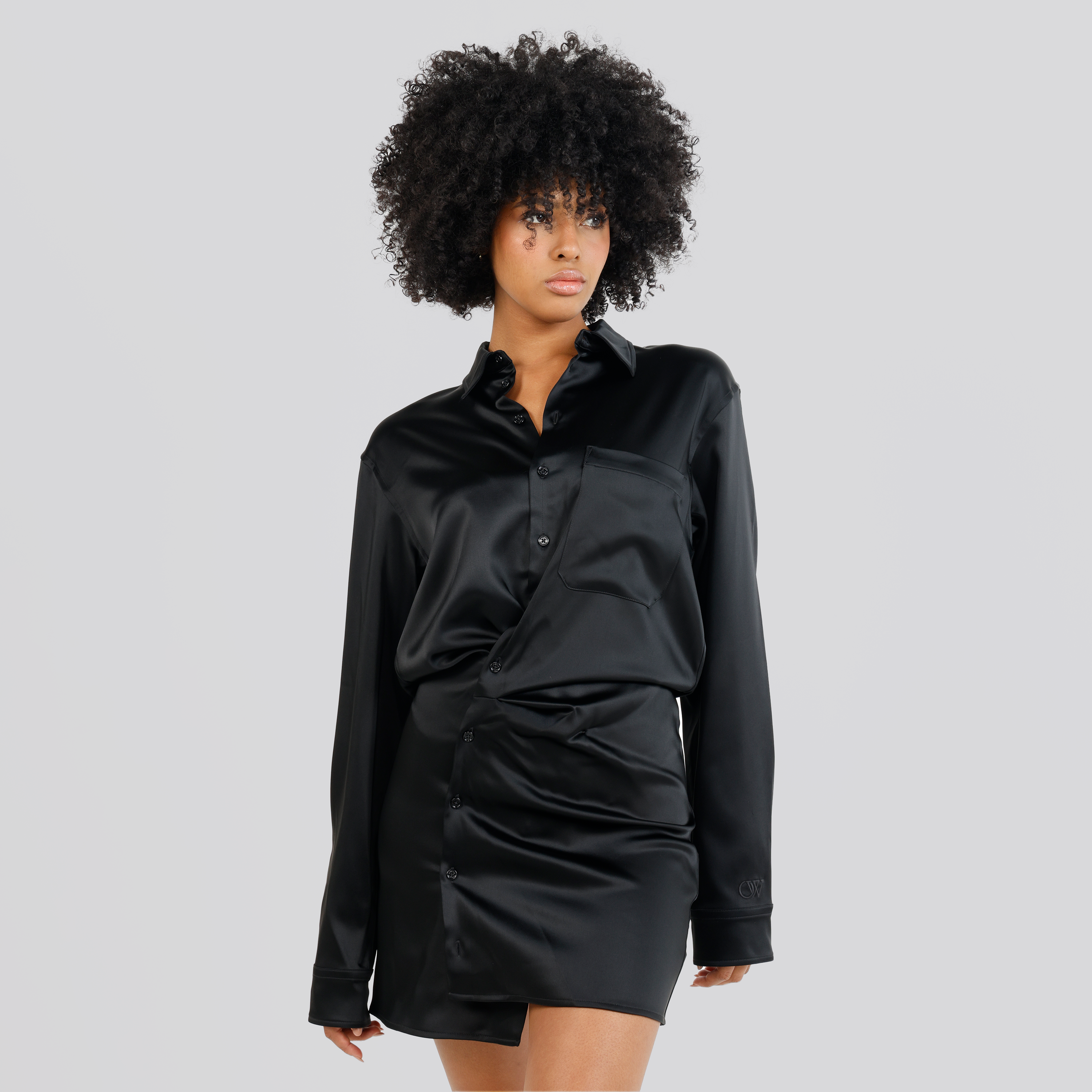 Vestido Negro Off-White Satin Twist