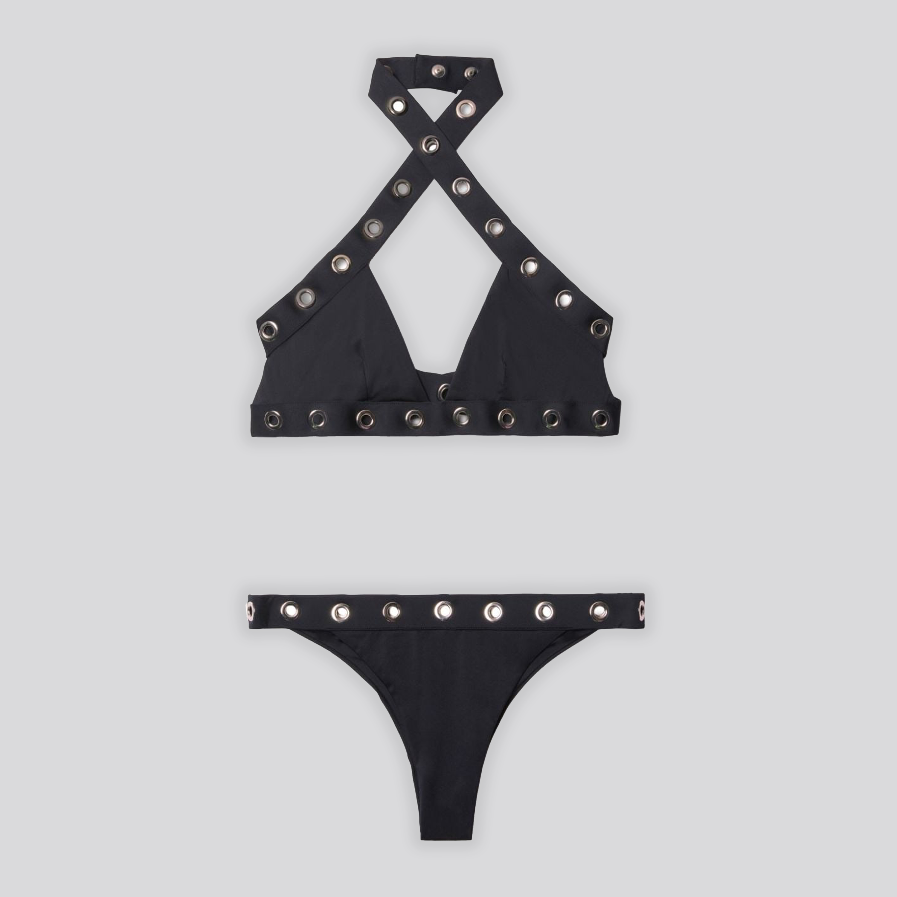 Bikini Negro Off-White Eyelet Cross