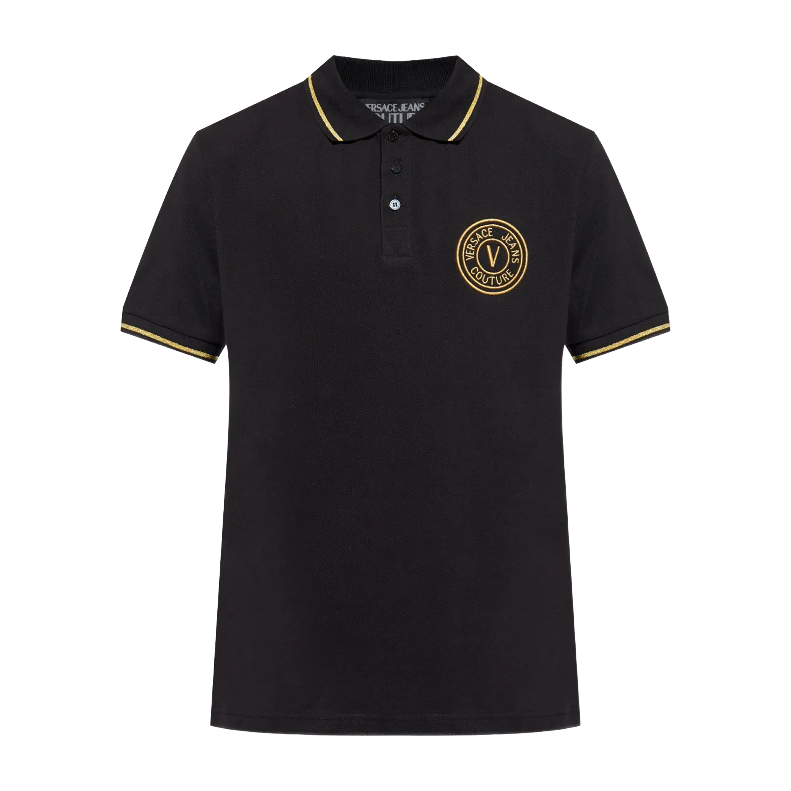 Camiseta Tipo Polo Negra Versace Couture Chest Logo