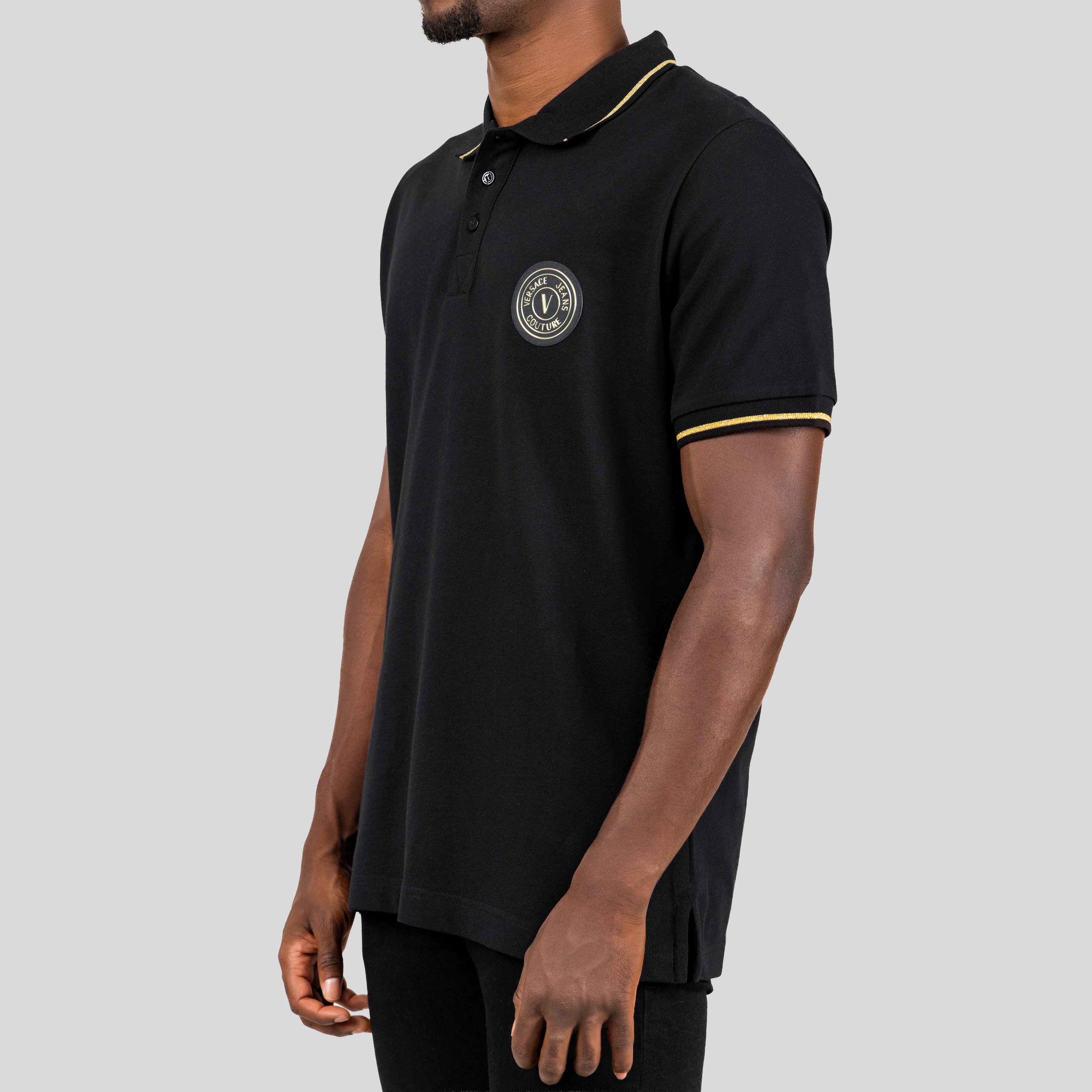 Camiseta Tipo Polo Negra Versace Couture Chest Logo