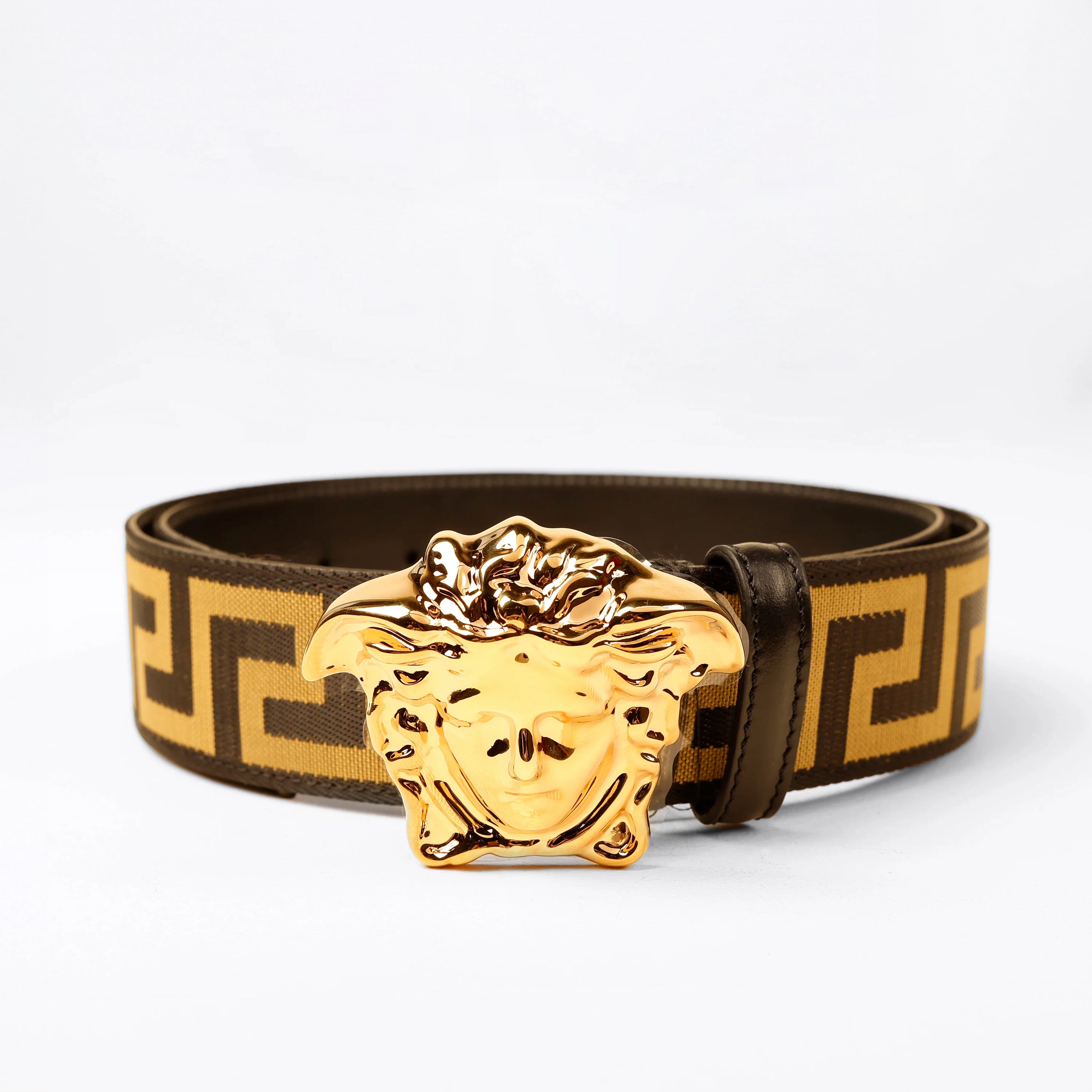 Cinturón Negro Dorado Versace Medusa Greca