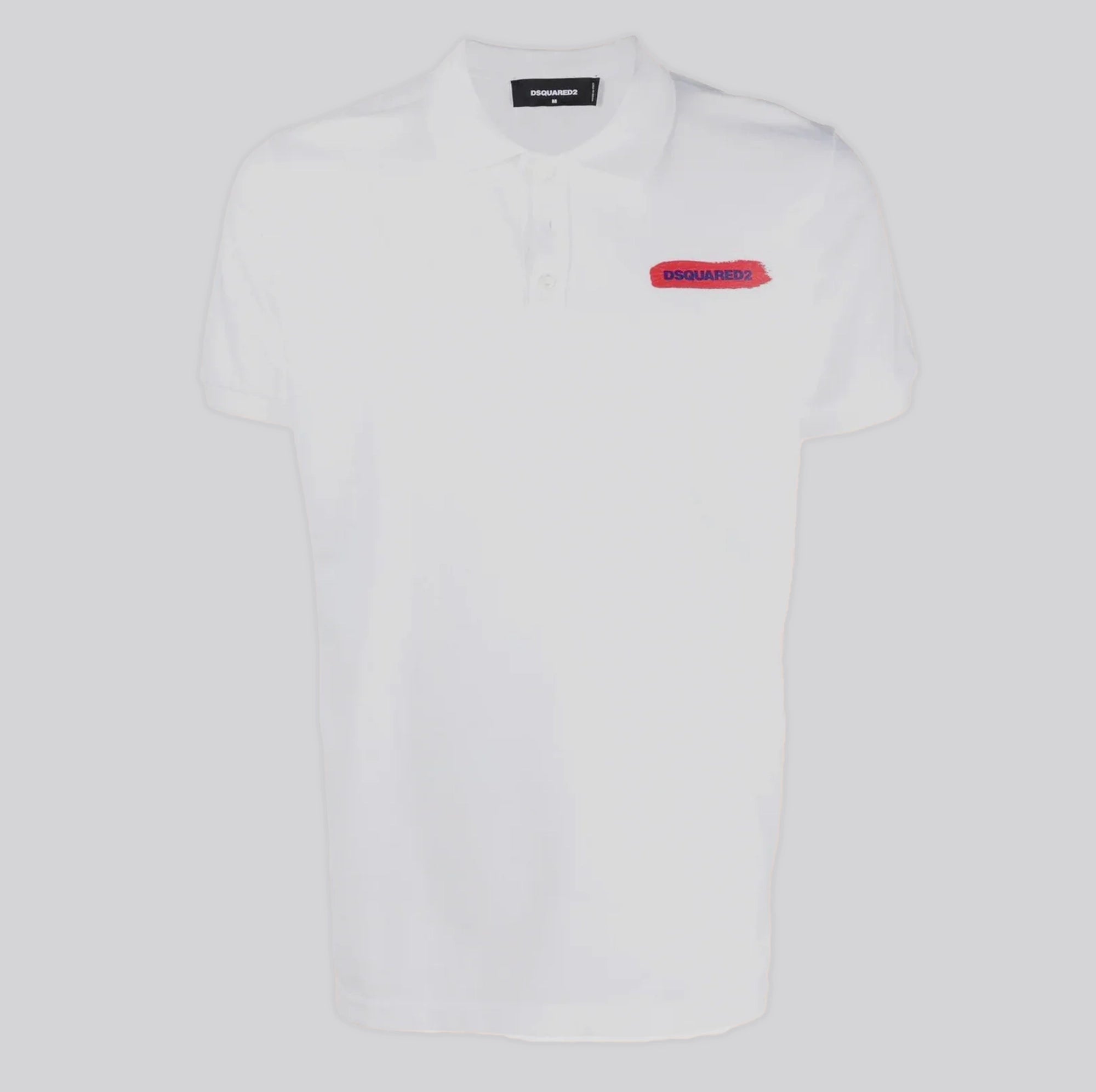 Camiseta Tipo Polo Blanca Dsquared2 Logo Brush