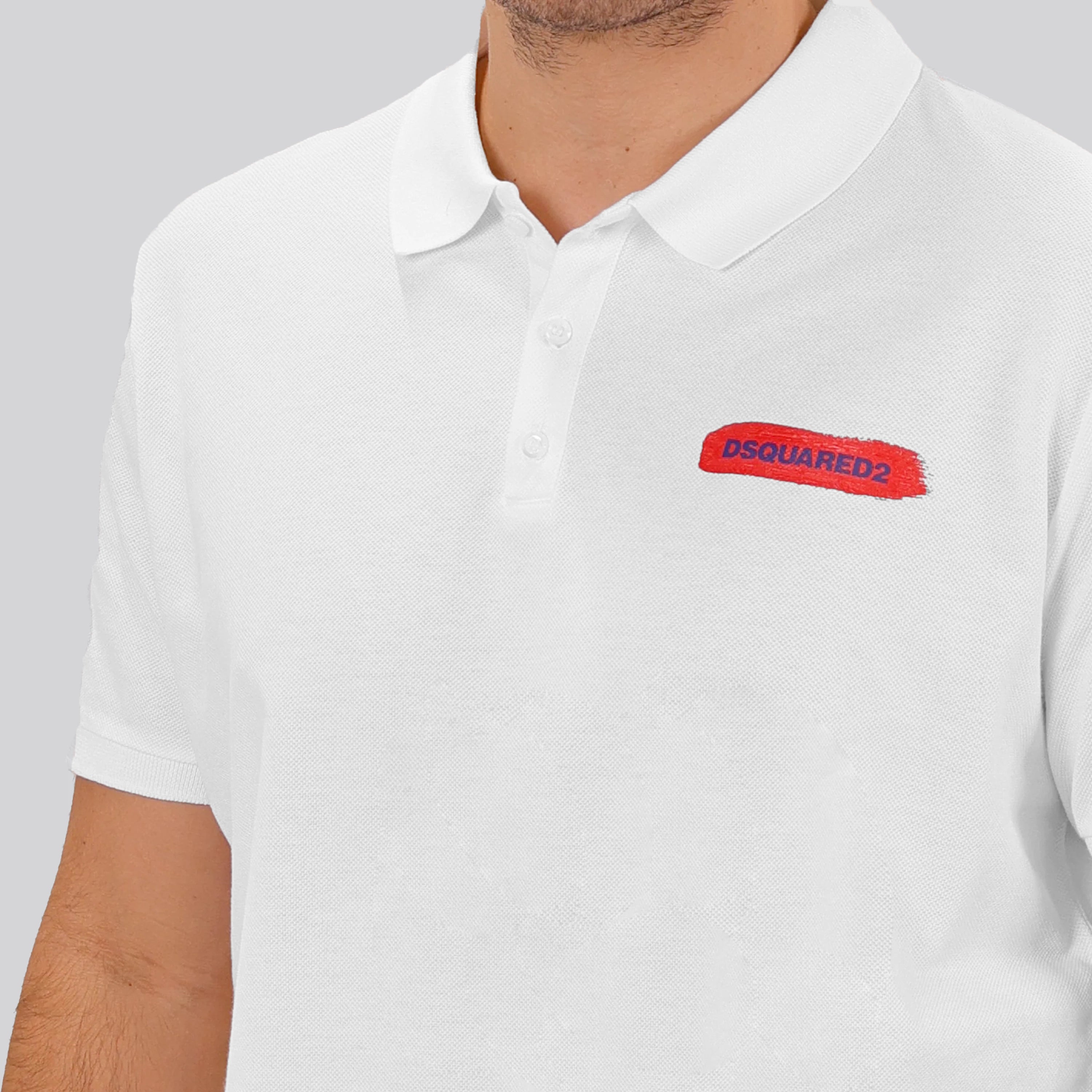 Camiseta Tipo Polo Blanca Dsquared2 Logo Brush