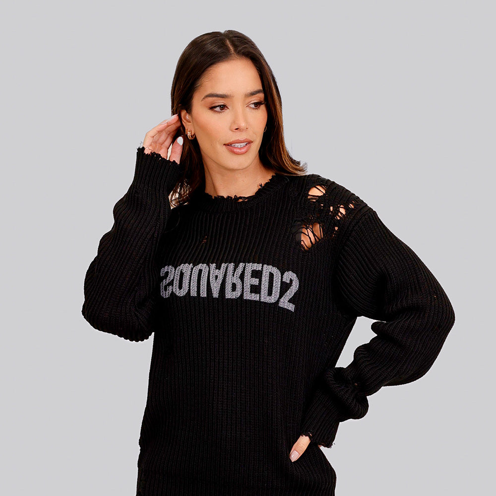 Suéter Negro Dsquared2 Logo Ripped