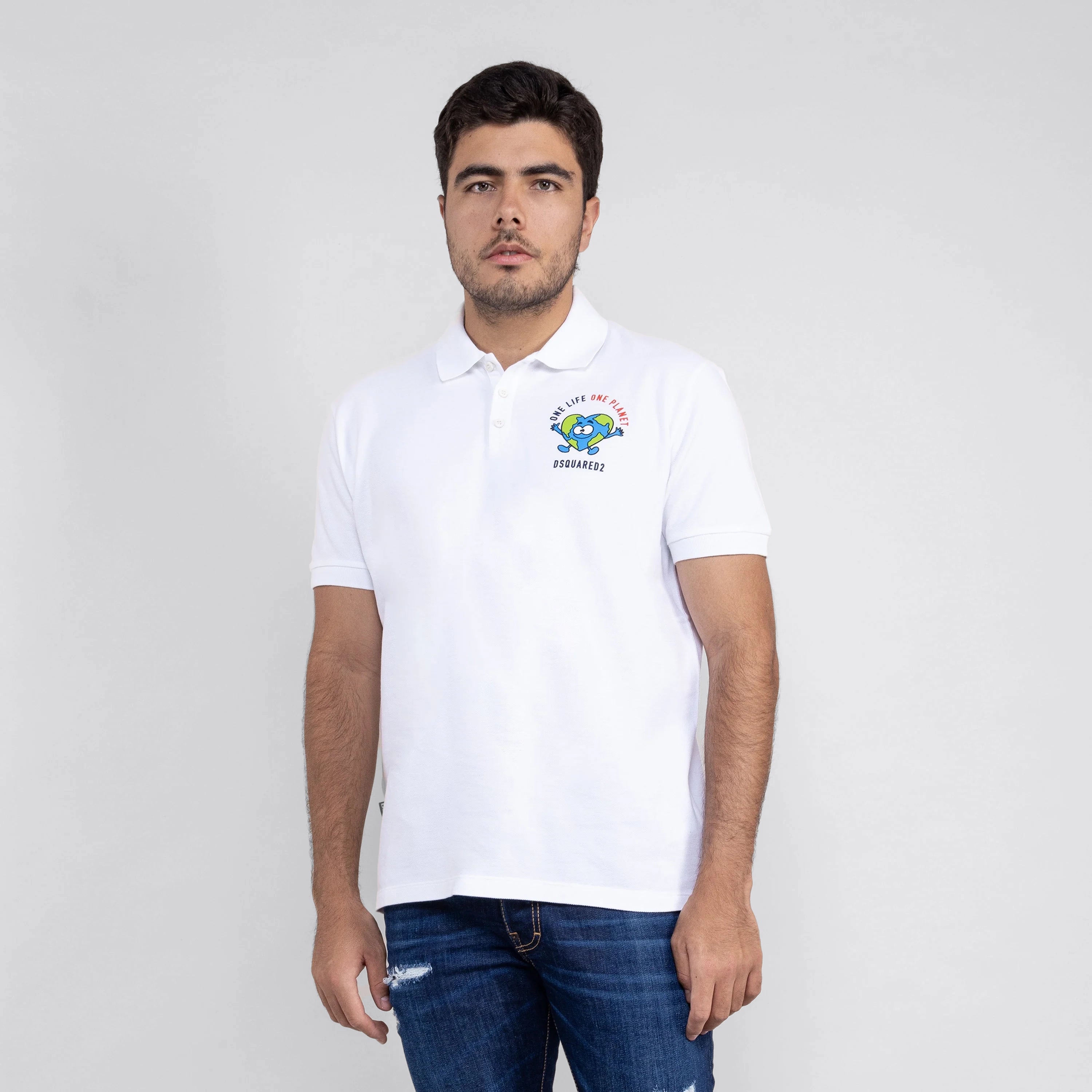 Camiseta Tipo Polo Blanca Dsquared2 Smurfs