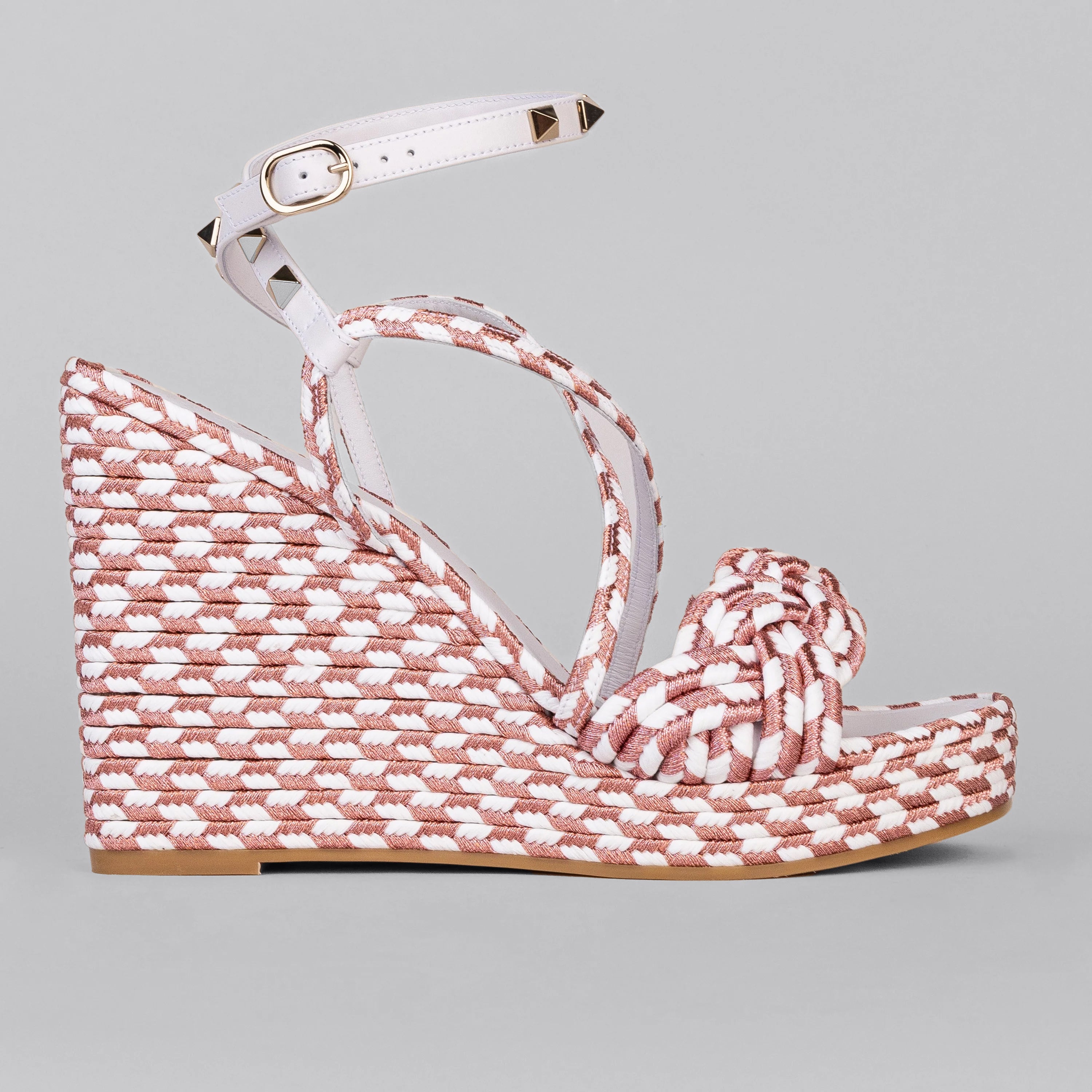 Sandalias de Plataforma Blancas Rosa Valentino Rockstud Torchon 115 mm