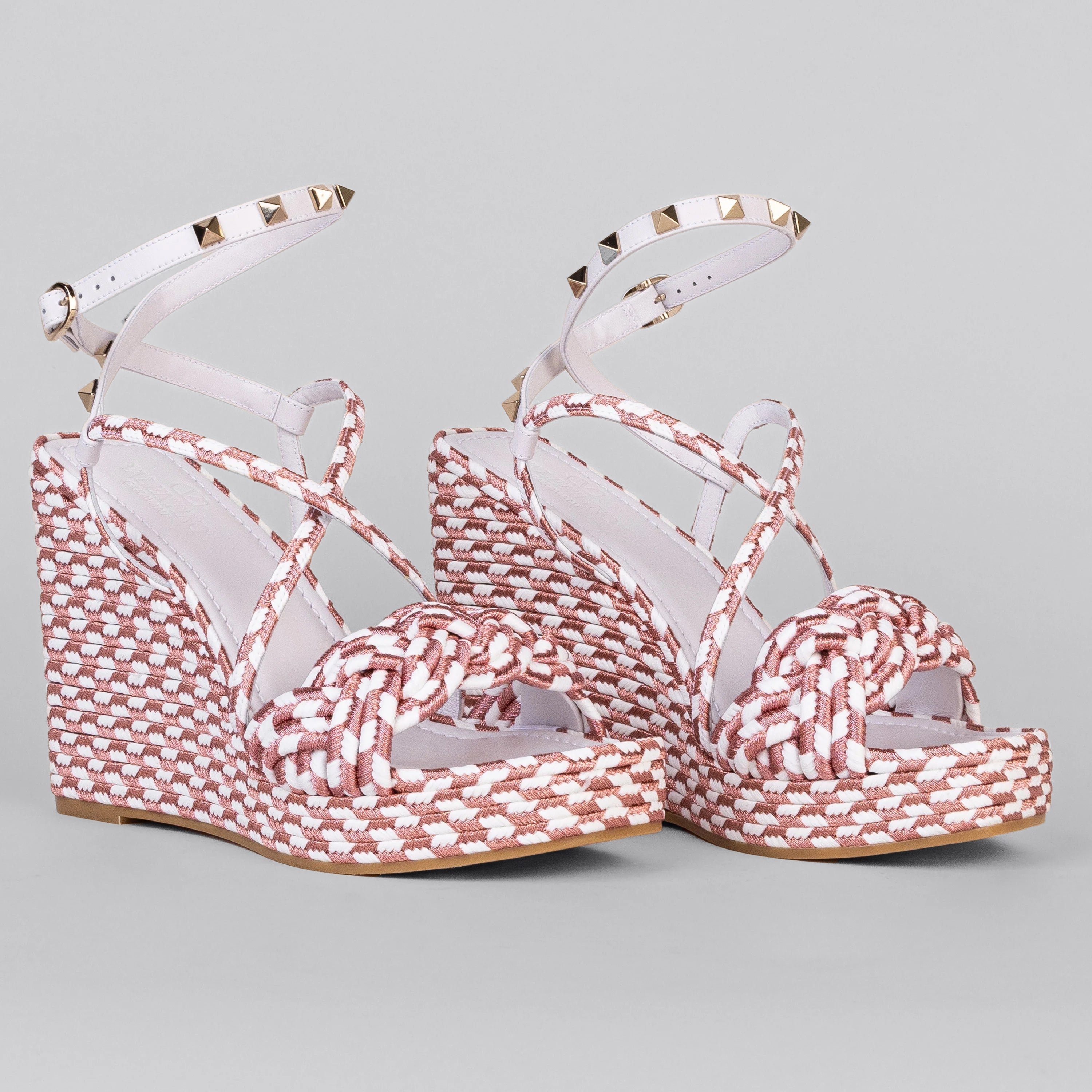 Sandalias de Plataforma Blancas Rosa Valentino Rockstud Torchon 115 mm