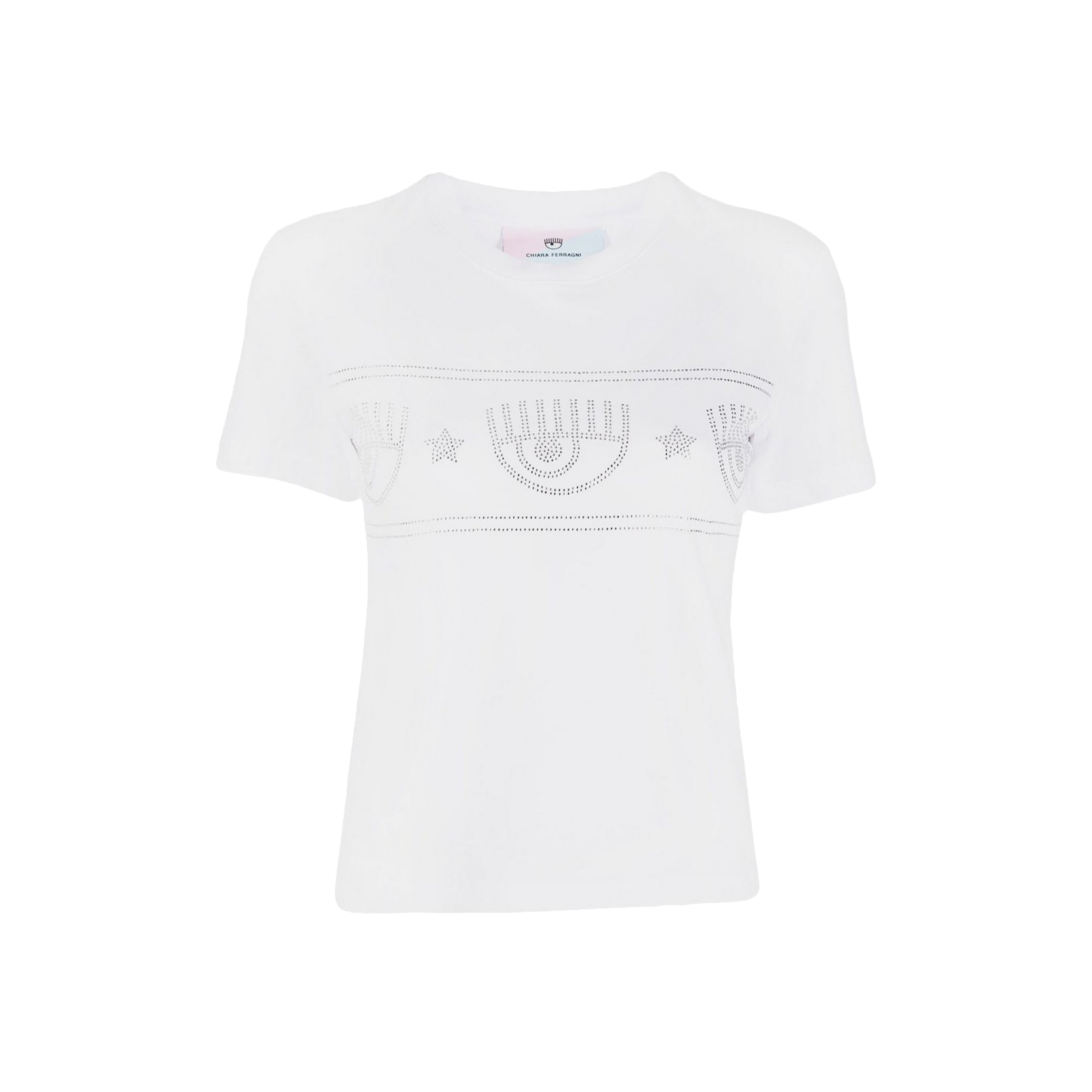 Camiseta Blanca Chiara Ferragni 600 Maxi Logomania Strass