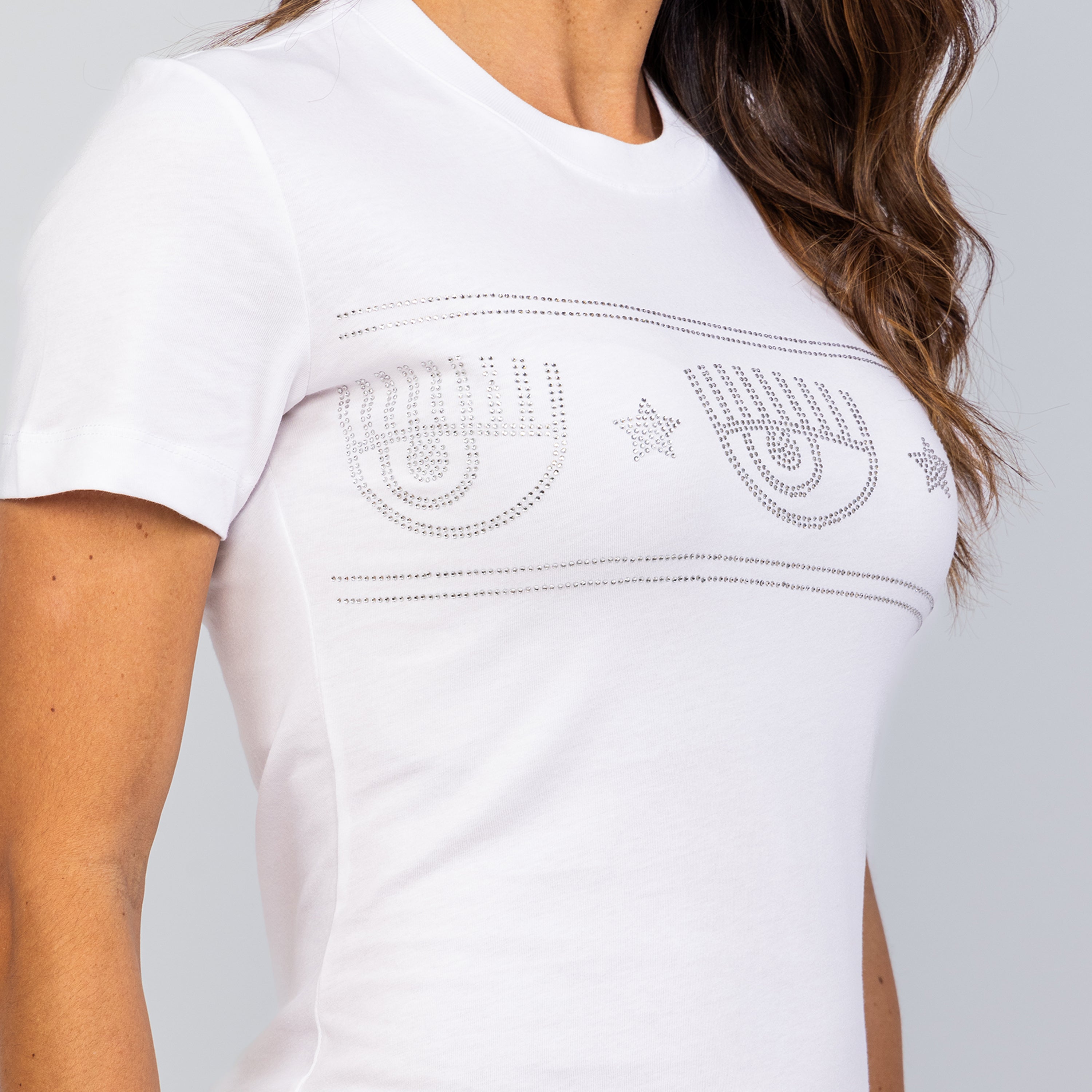 Camiseta Blanca Chiara Ferragni 600 Maxi Logomania Strass
