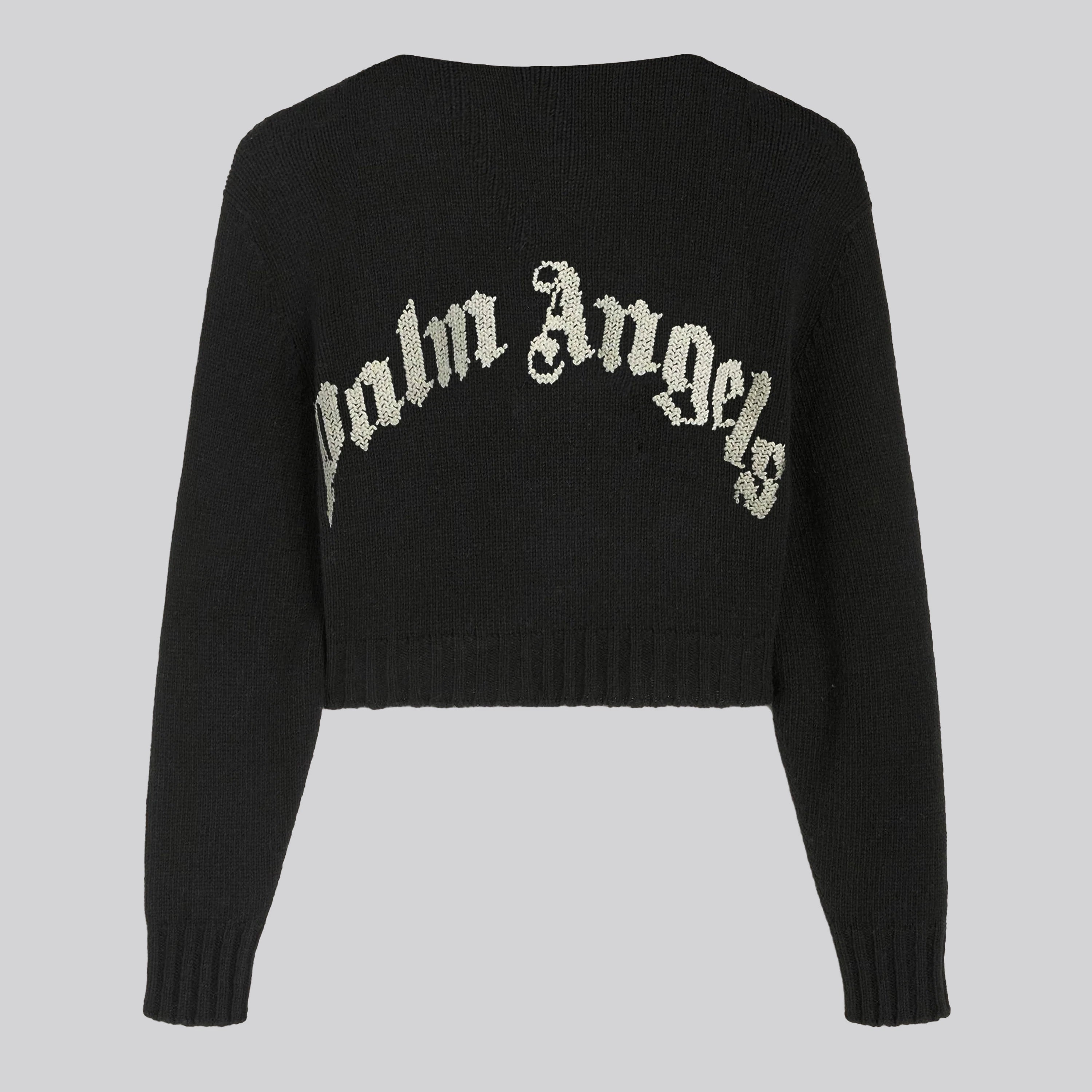 Suéter Negro Blanco Palm Angels Curved Logo Cropped