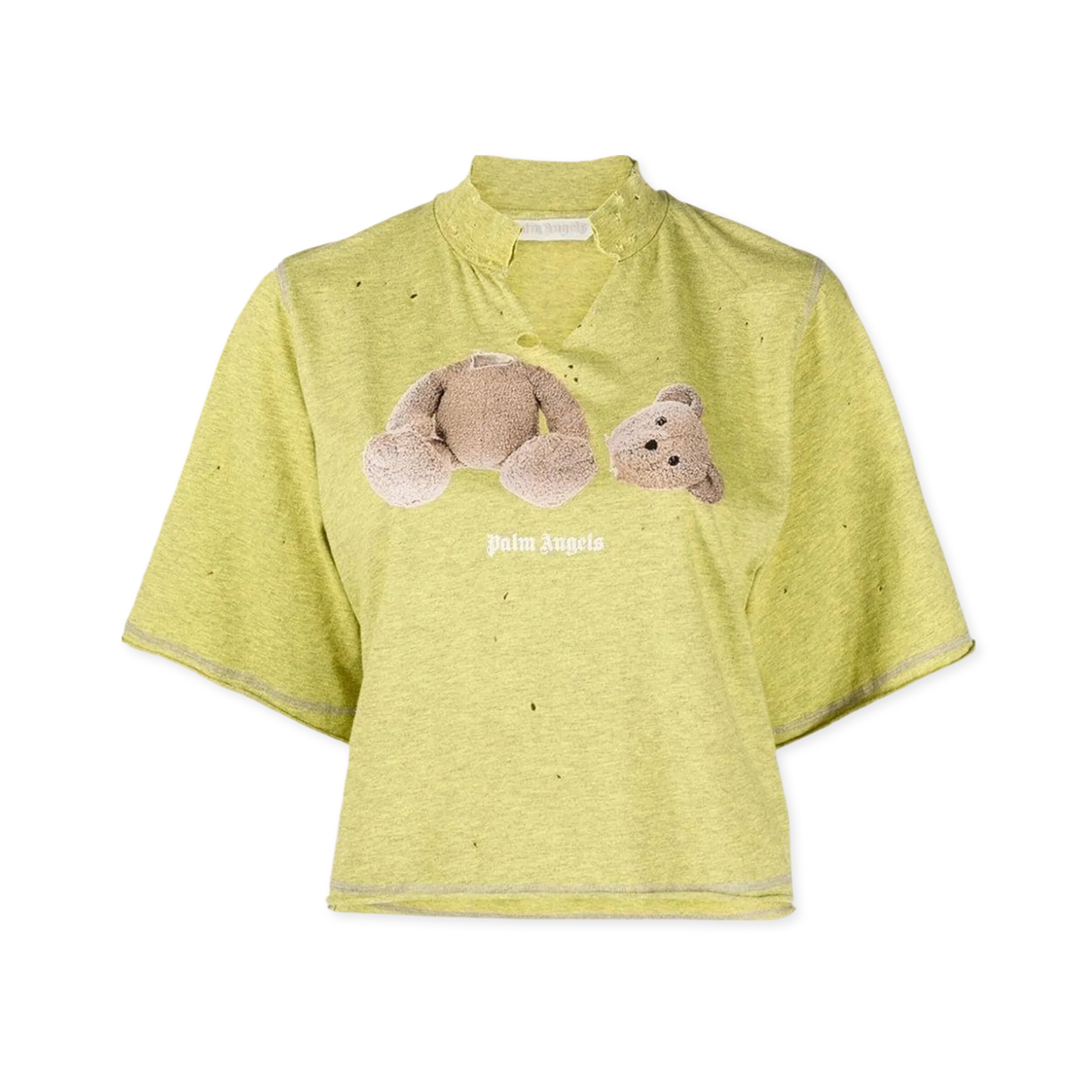 Camiseta Verde Palm Angels Ripped Bear Cropped