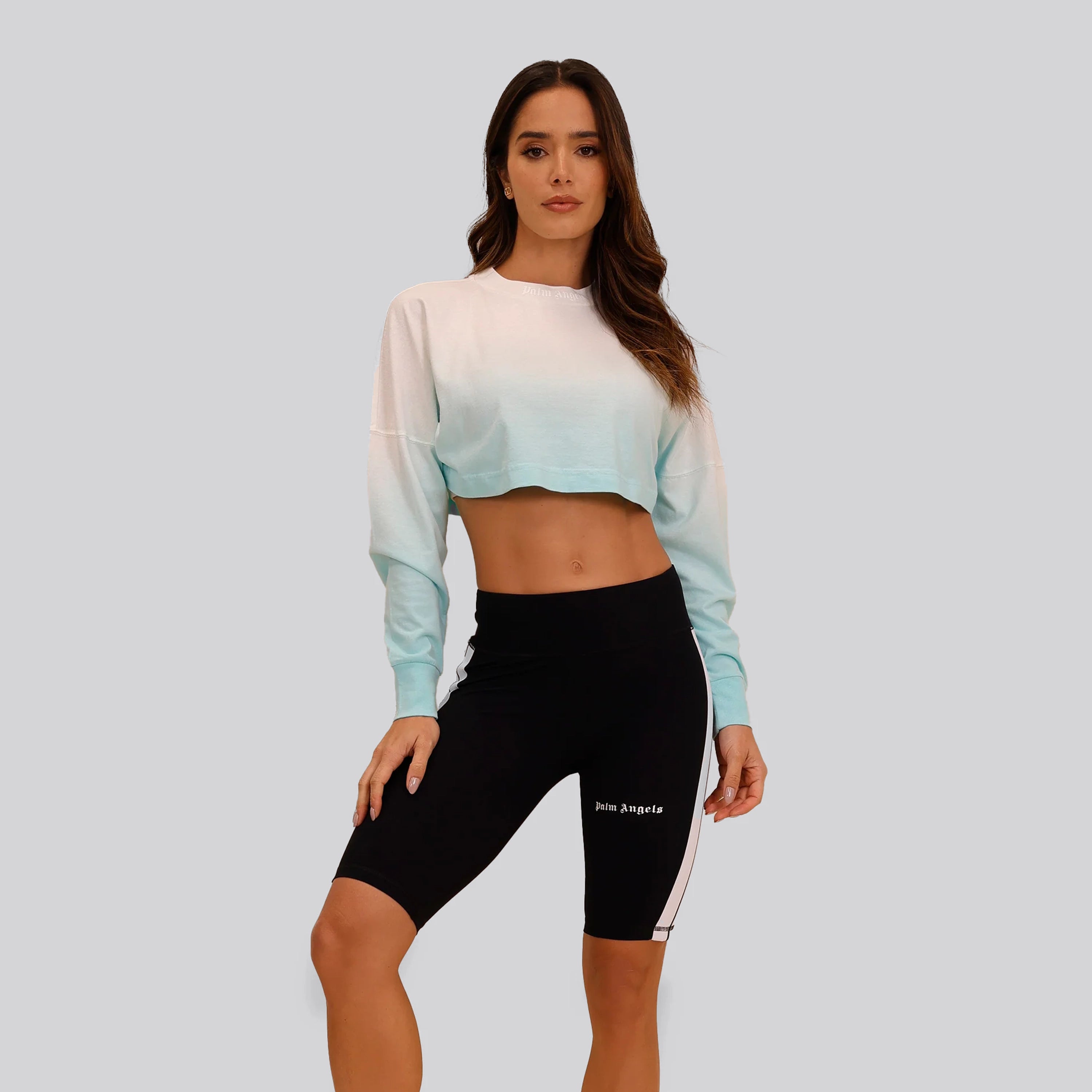 Suéter Light Blue Palm Angels Gradient Cropped Overlogo