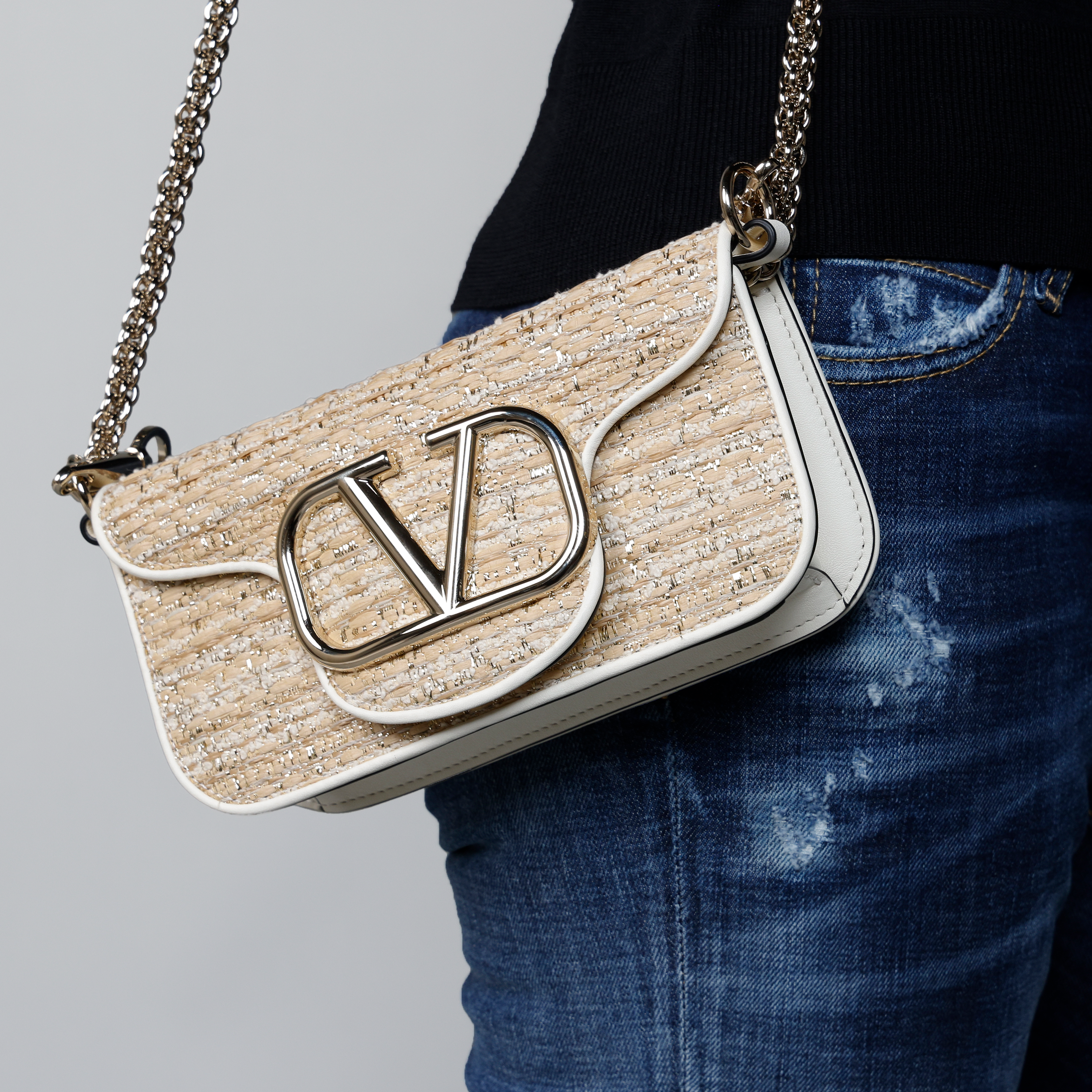 Cartera Beige Valentino Vlogo Loco Tweed