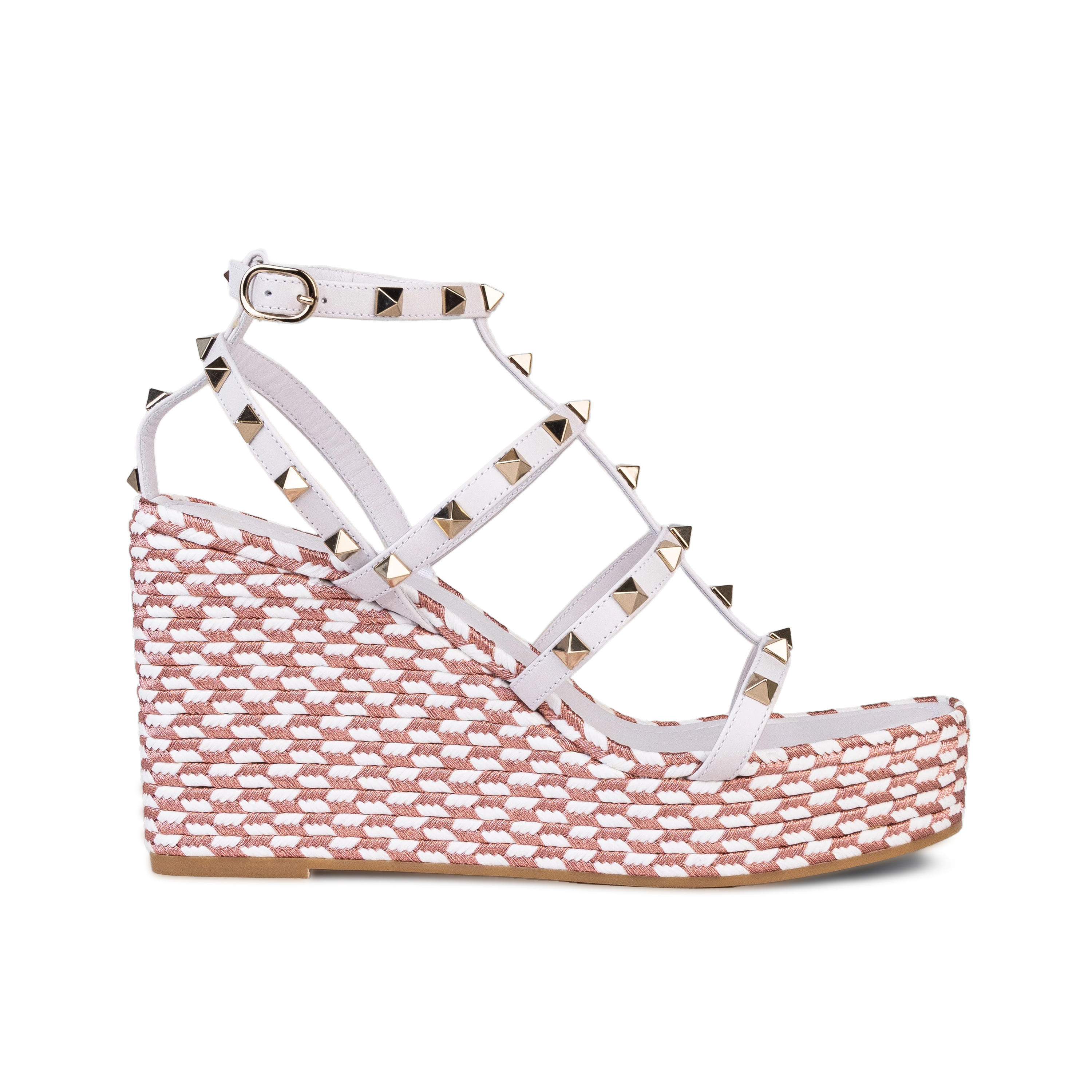 Sandalias de Plataforma Blancas Valentino Rosa Rockstud Torchon 95 mm