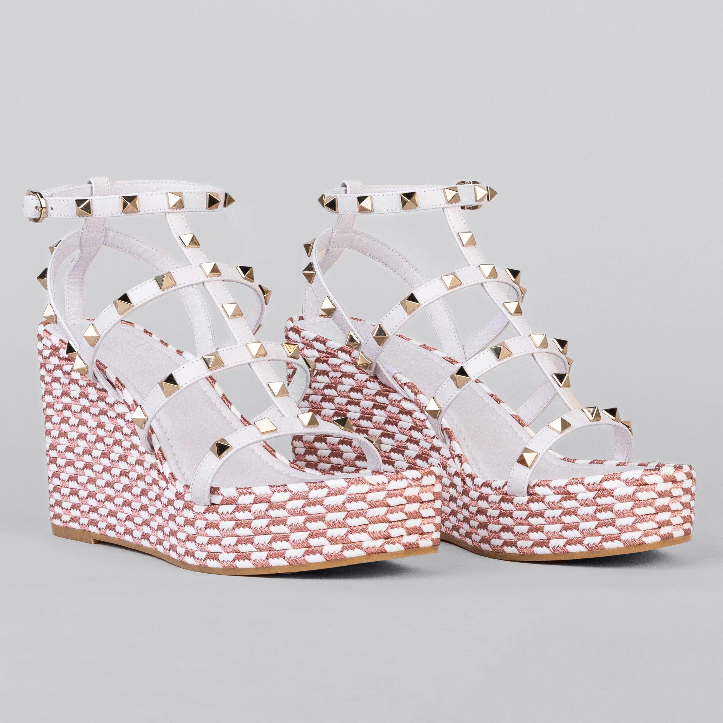 Sandalias de Plataforma Blancas Valentino Rosa Rockstud Torchon 95 mm