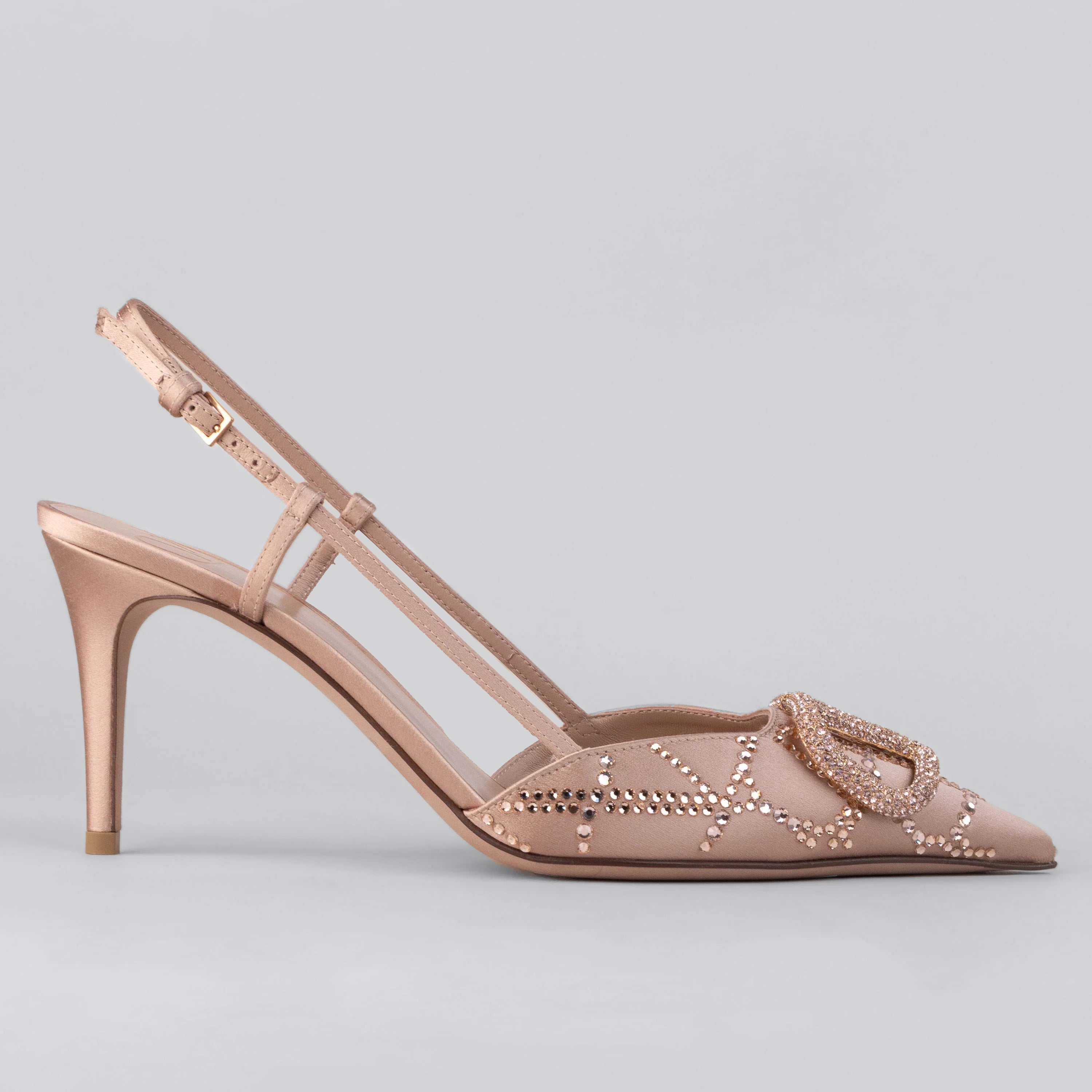 Tacones Nude Valentino Vlogo Rhinestones 80 mm