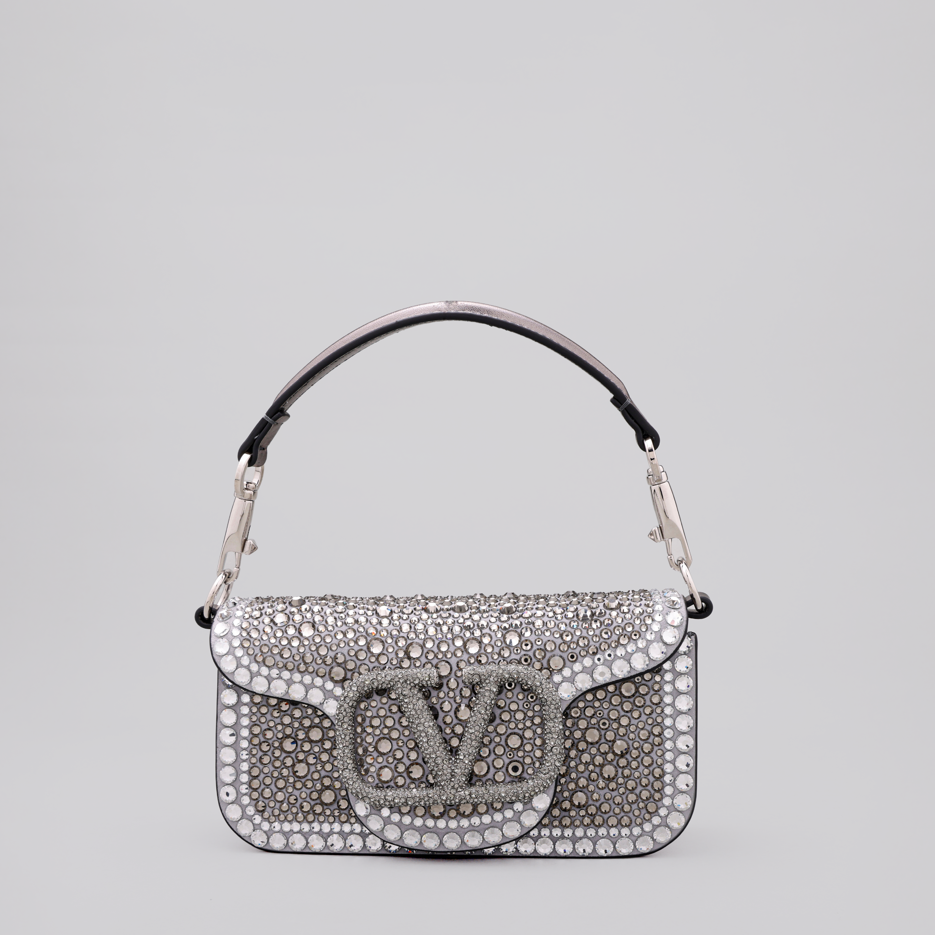 Cartera Gris Valentino logo Crystal Rhinestones