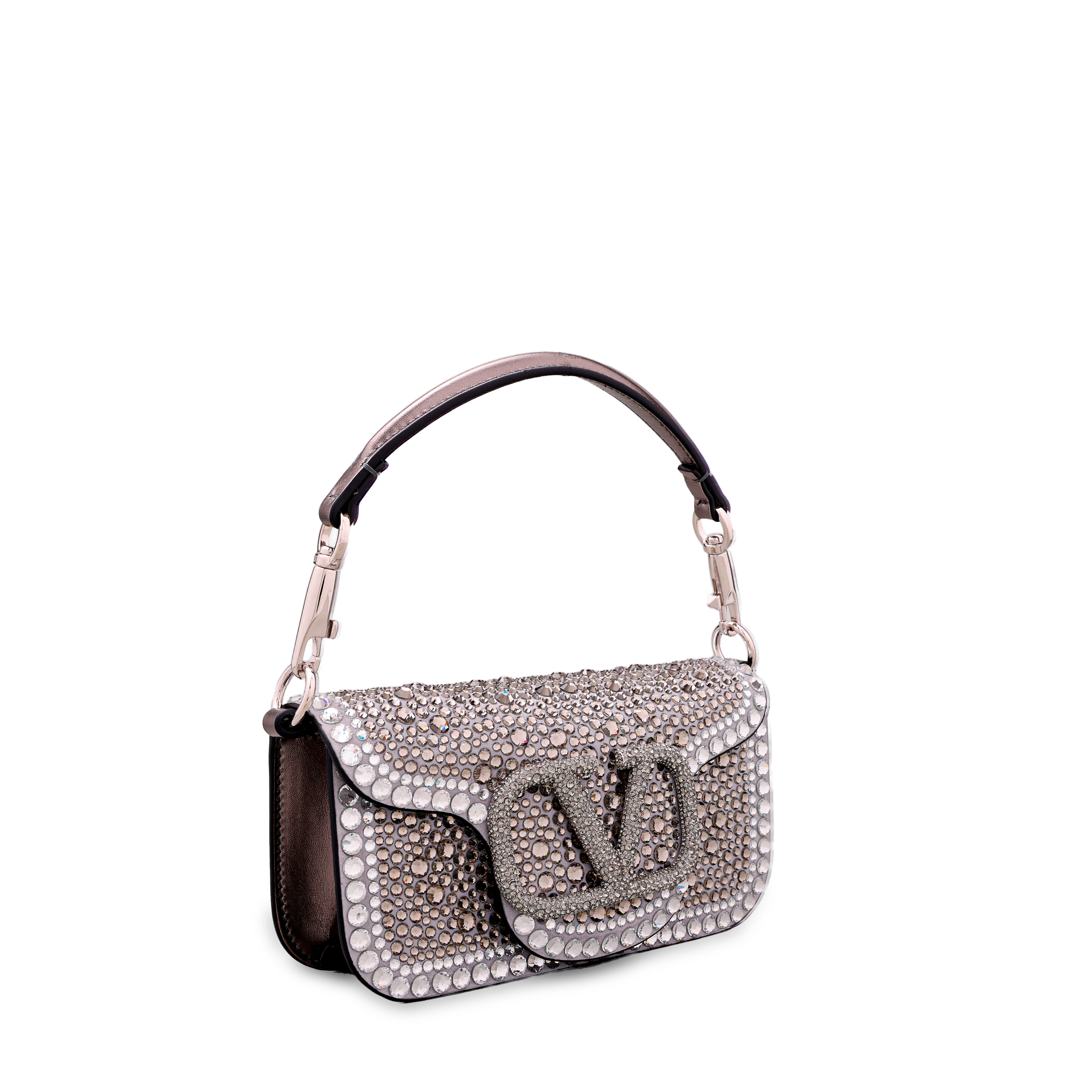 Cartera Gris Valentino logo Crystal Rhinestones