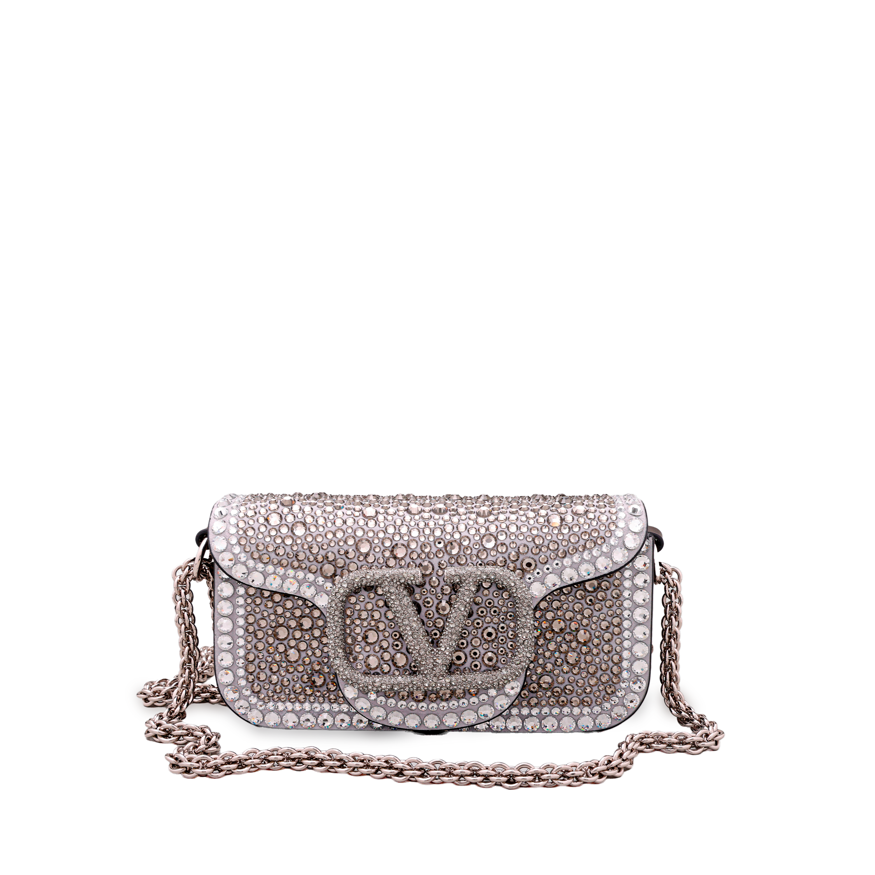 Cartera Gris Valentino logo Crystal Rhinestones
