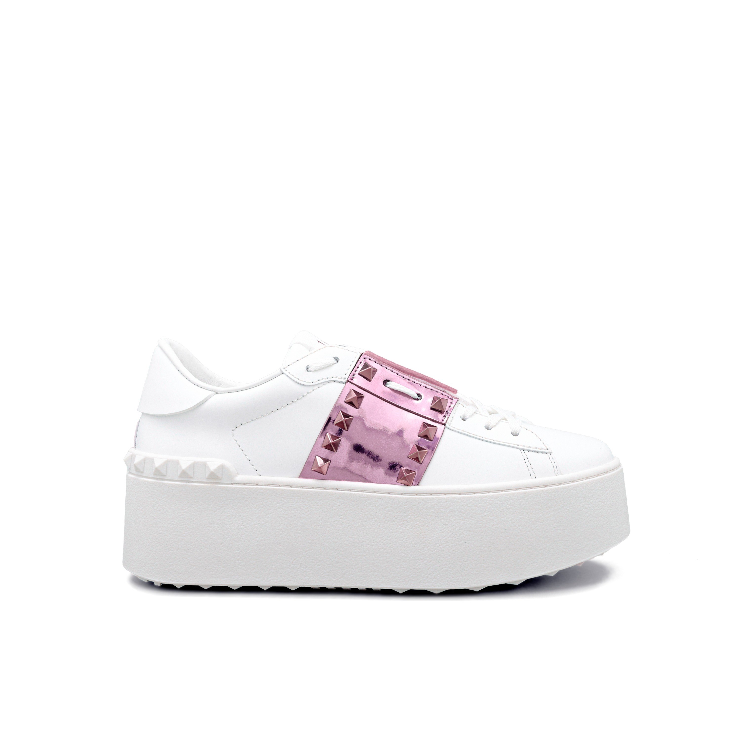 Sneakers Blancos Rosado Valentino Flatform Rockstud