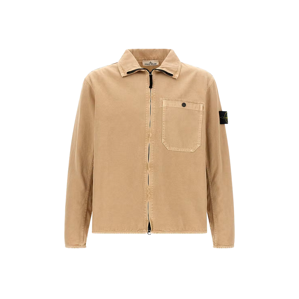 Camisa Beige Stone Island Overshirt Pocket Logo Patch