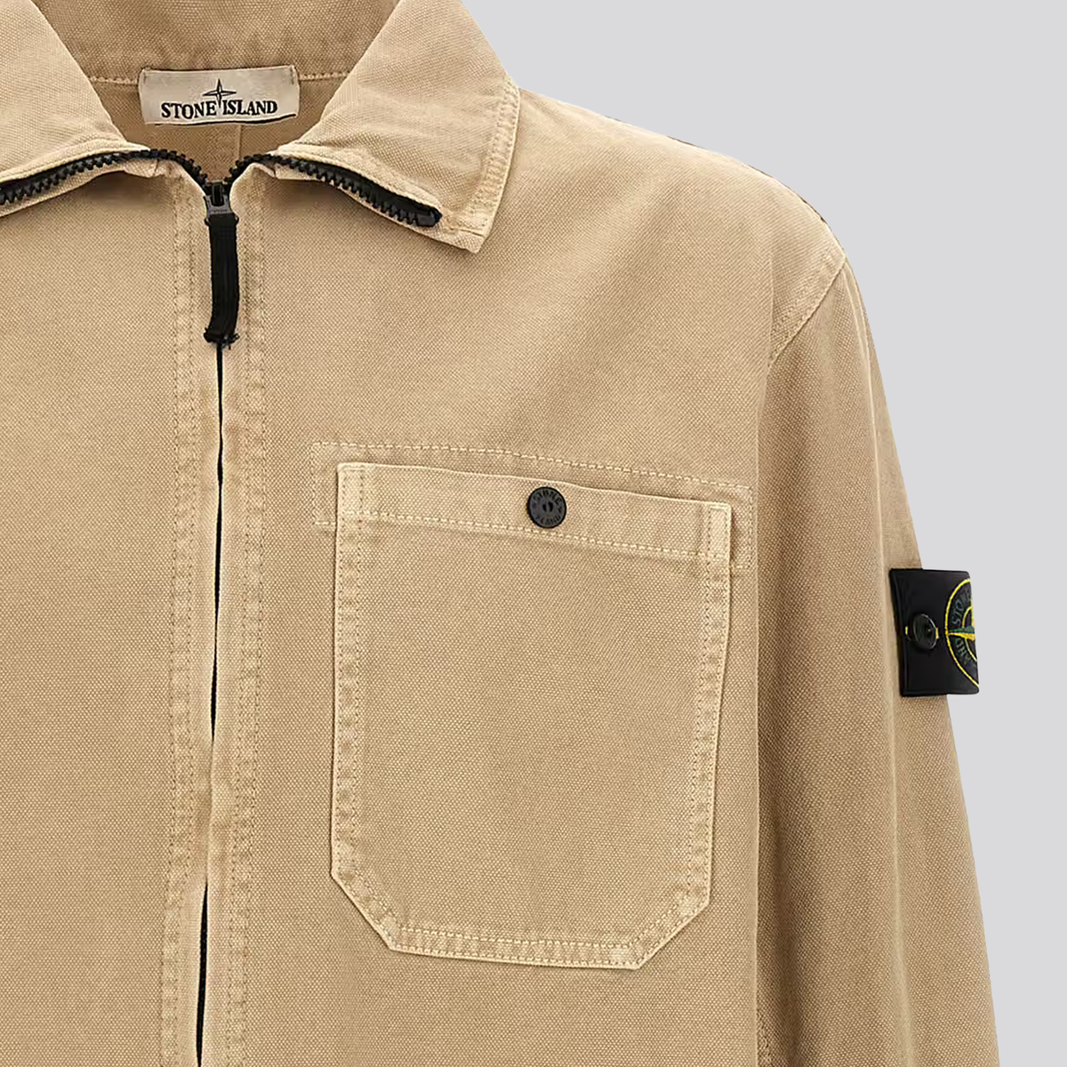 Camisa Beige Stone Island Overshirt Pocket Logo Patch