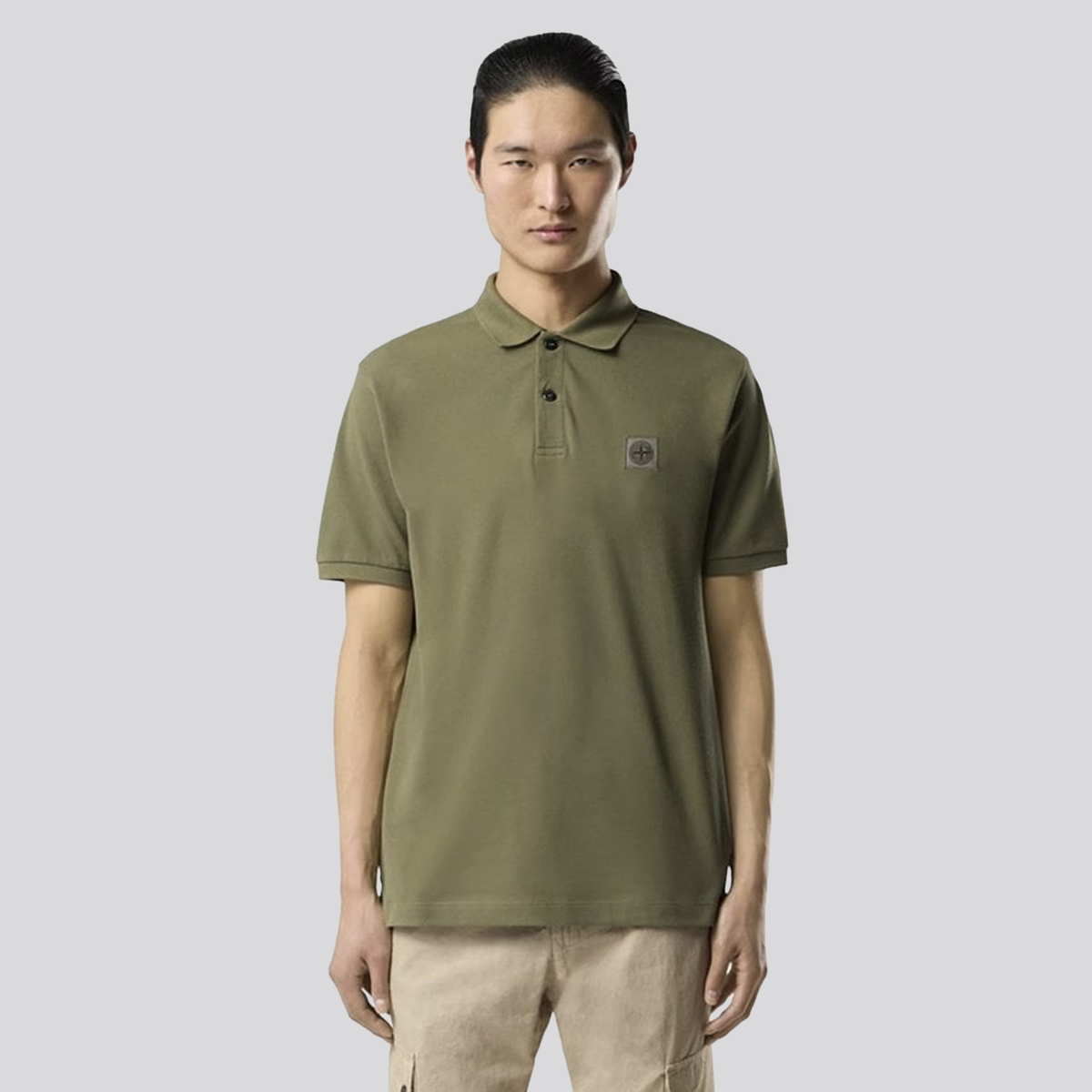 Camiseta Tipo Polo Verde Stone Island Logo Patch