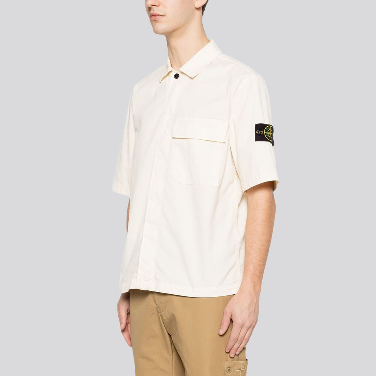 Camisa Crema Stone Island Logo Patch