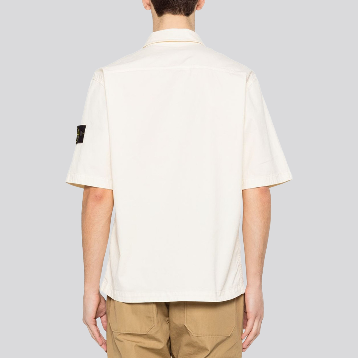 Camisa Crema Stone Island Logo Patch