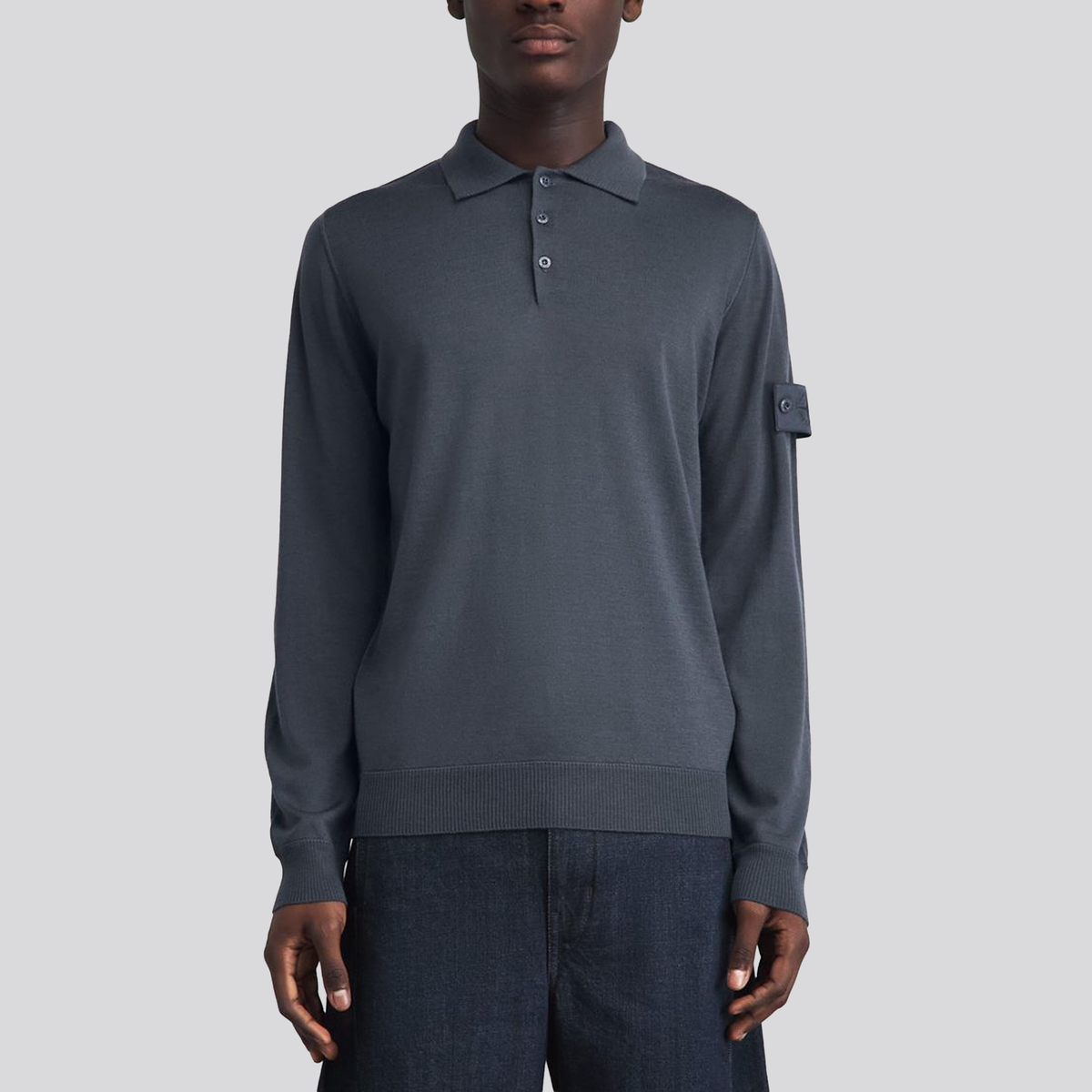 Camiseta Tipo Polo Azul Stone Island Ghost Manga Larga