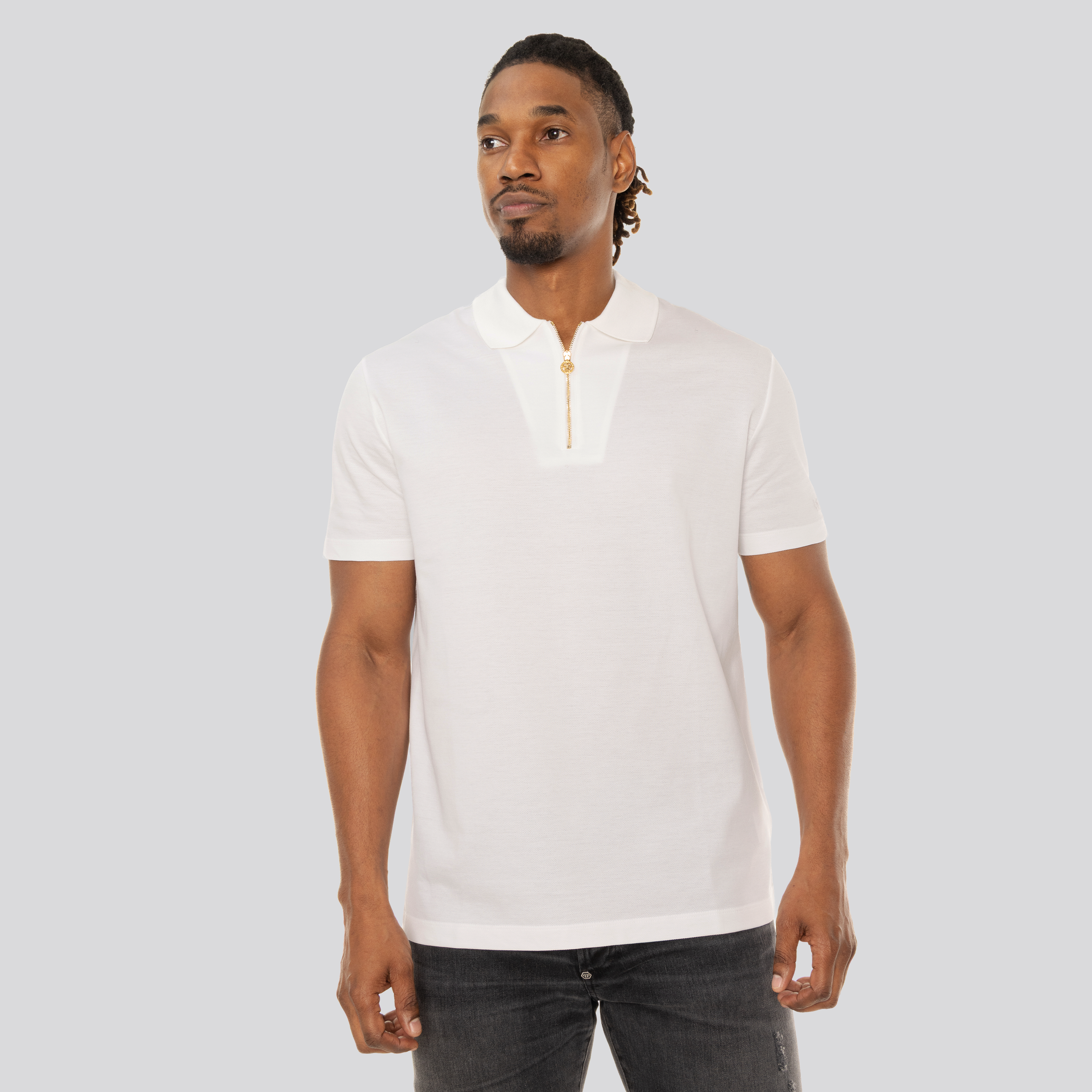 Camiseta Tipo Polo Blanca Versace Gold Zip