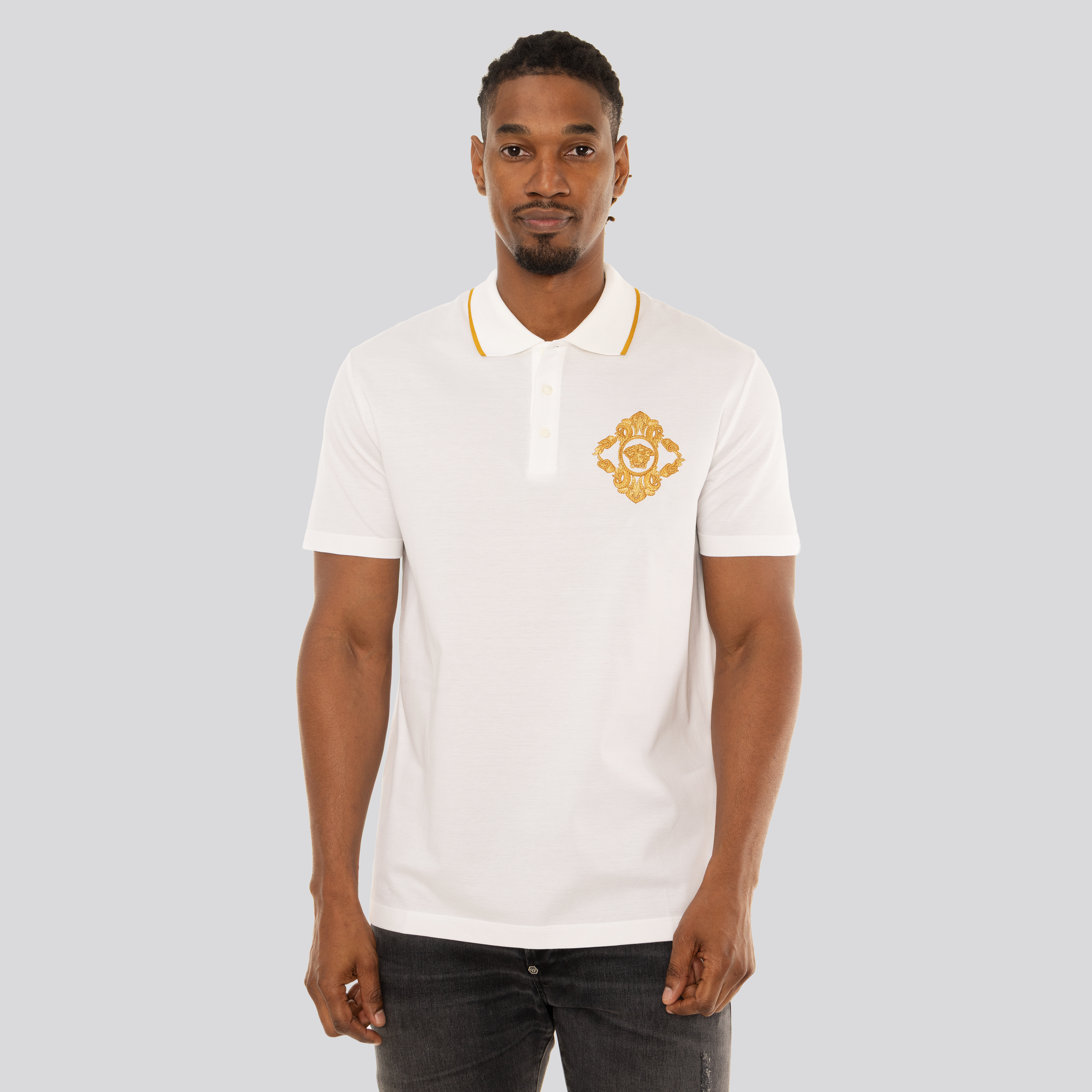 Camiseta Tipo Polo Blanca Versace Crystal Medusa