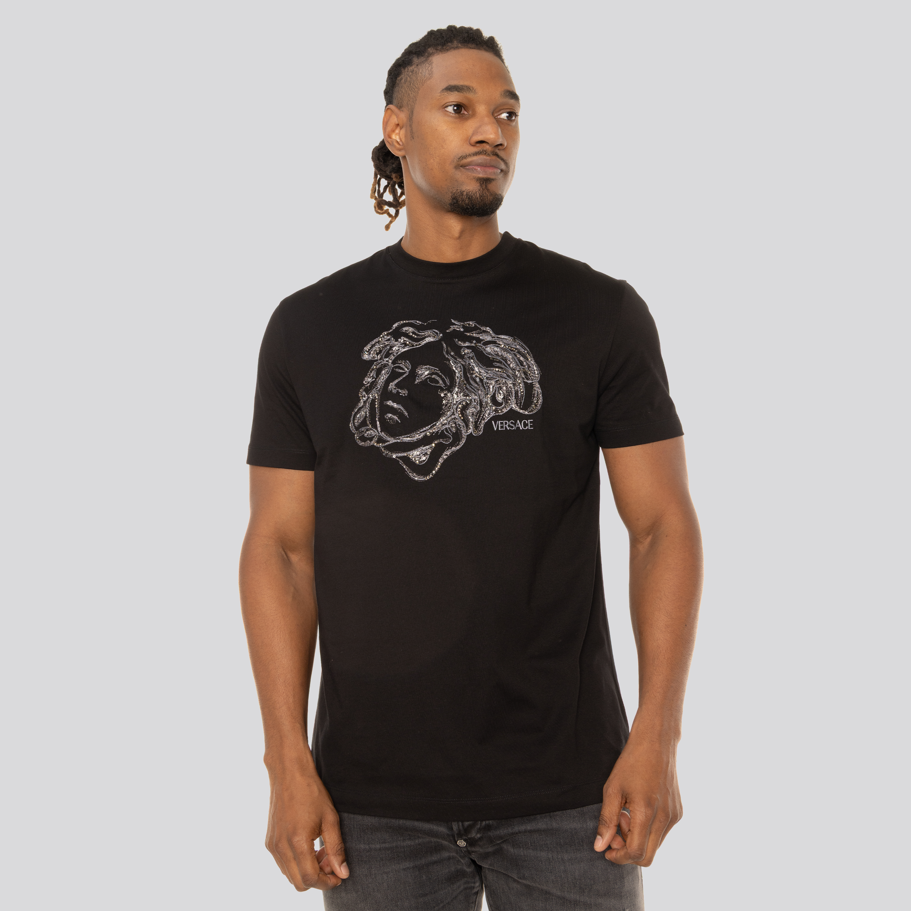 Camiseta Negra Versace Crystals Medusa