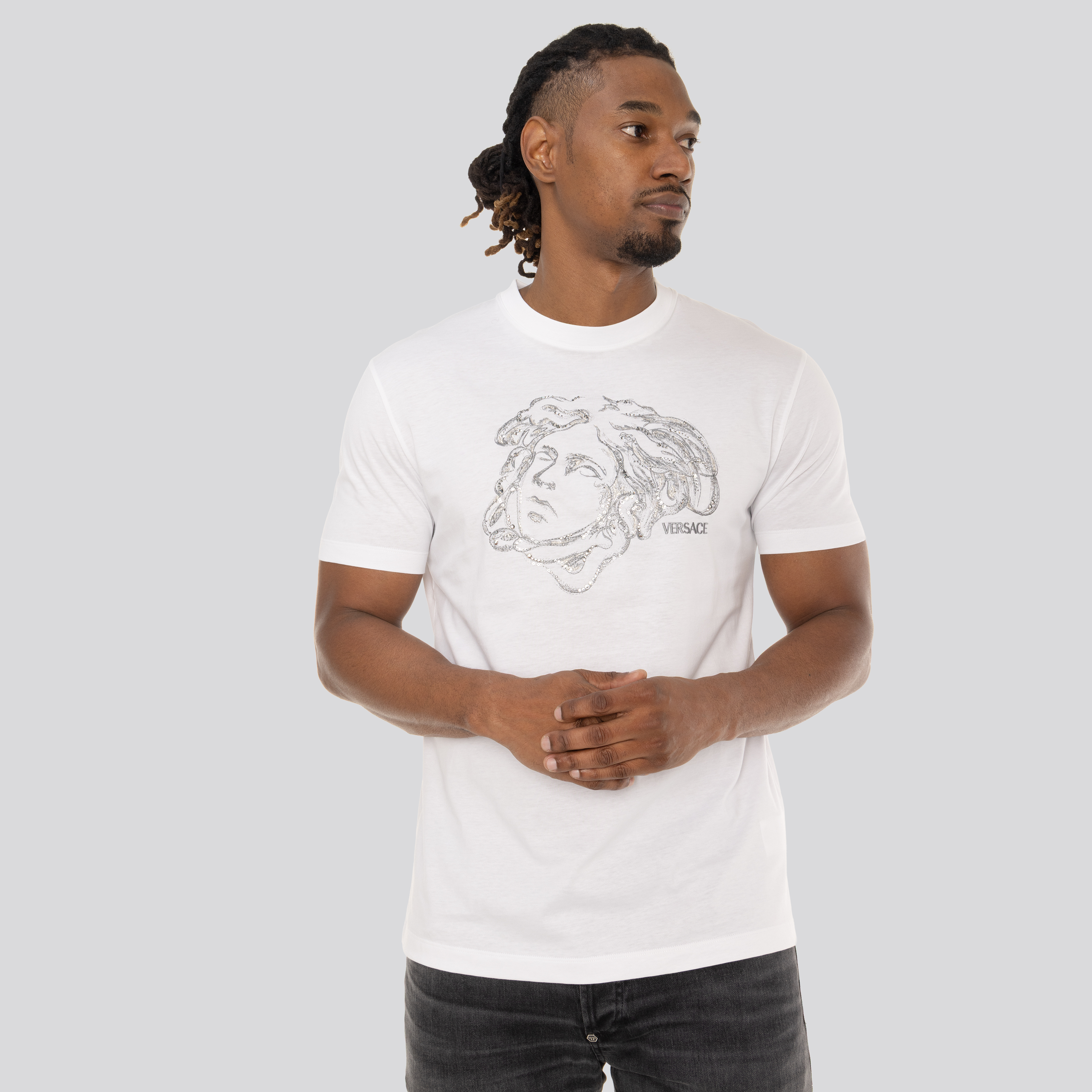 Camiseta Blanca Versace Crystals Medusa