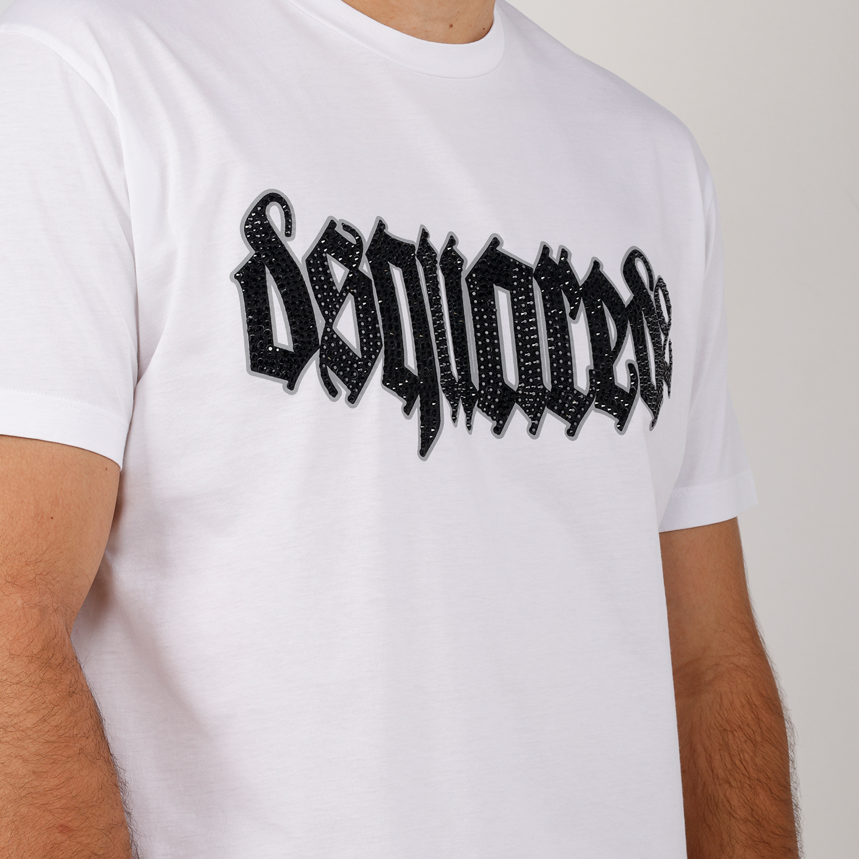 Camiseta Blanca Dsquared2 Logo Rhinestones