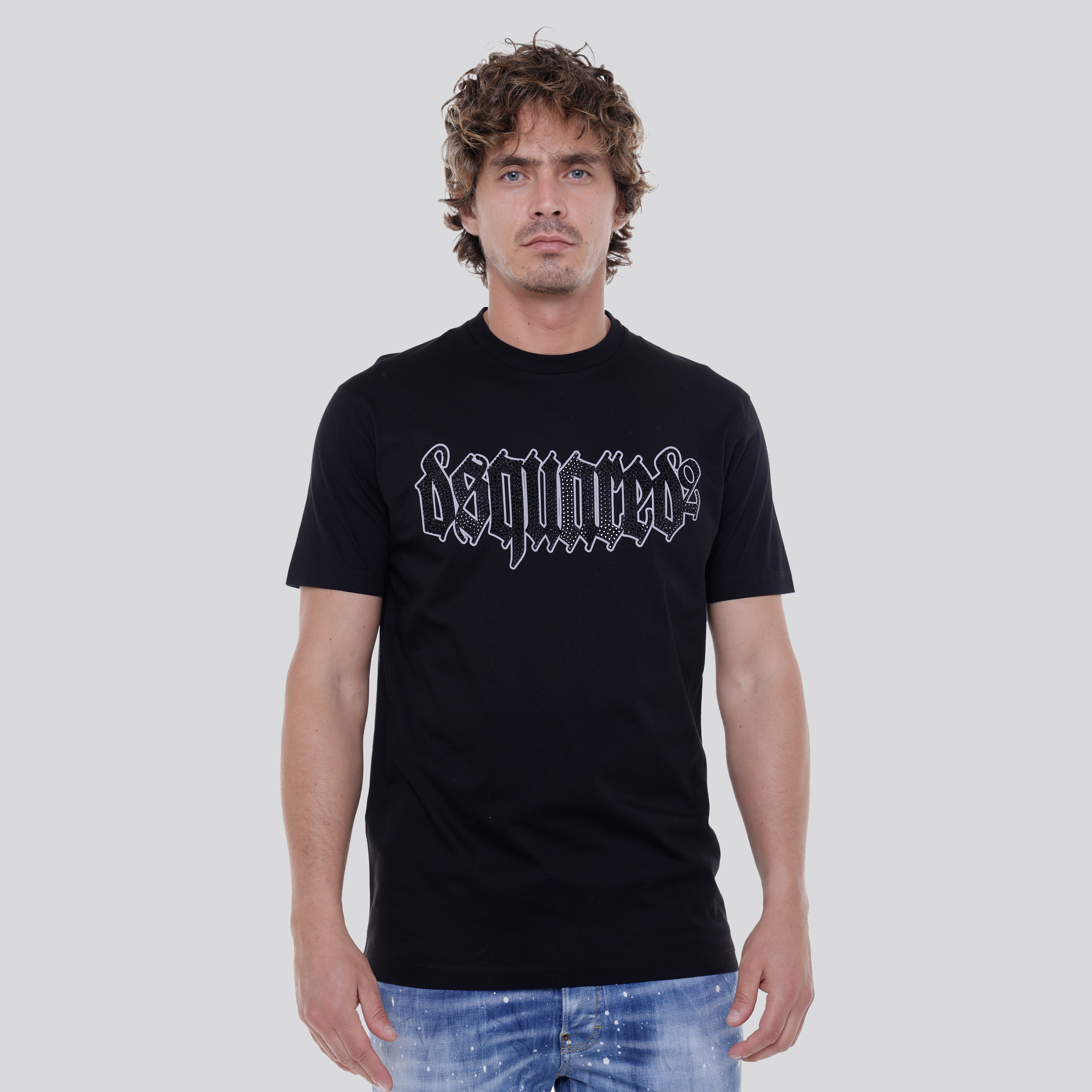 Camiseta Negra Dsquared2 Logo Rhinestones