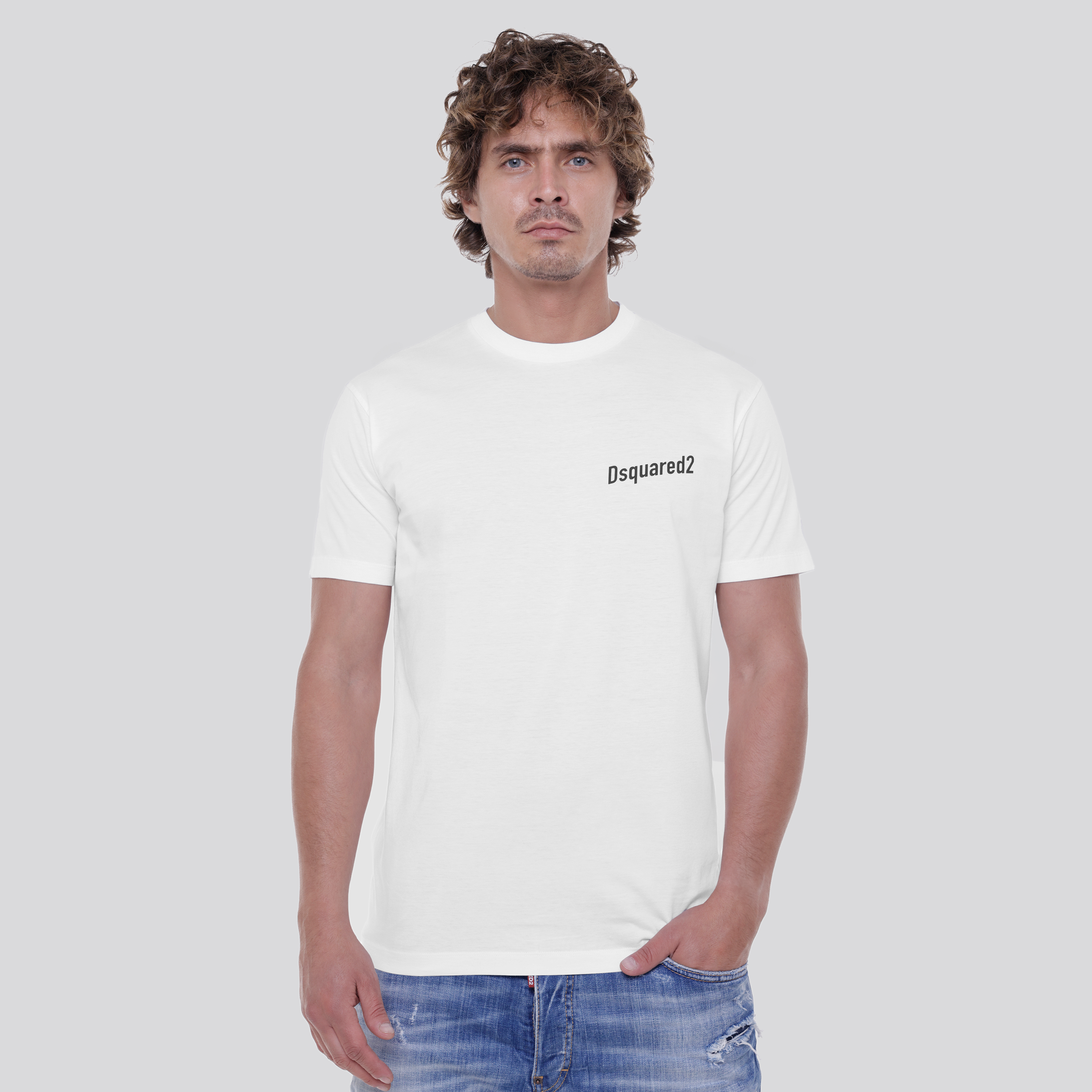 Camiseta Blanca Dsquared2 Chest Logo Brotherhood