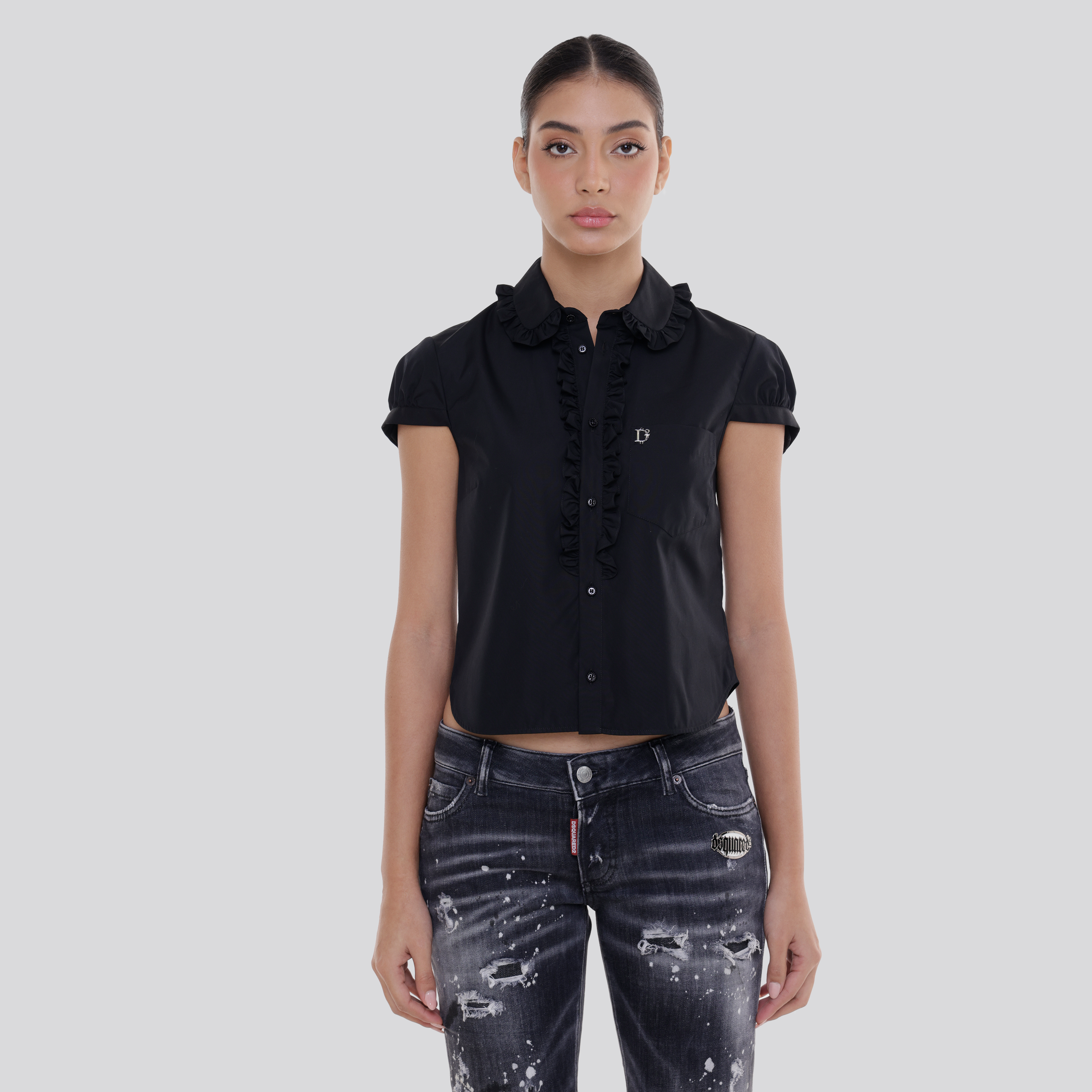 Camisa Negra Dsquared2 Ruffled-Trim