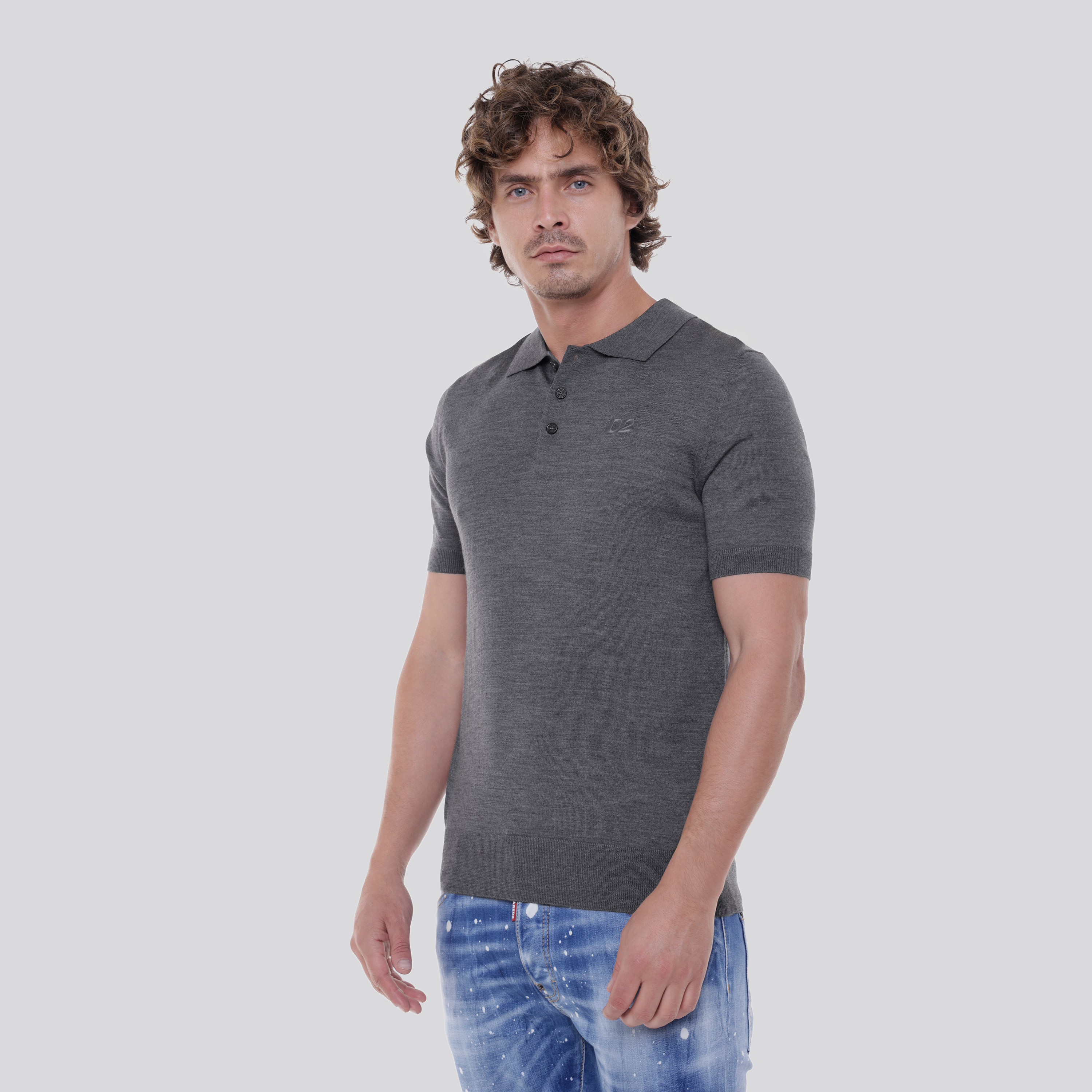 Camiseta Tipo Polo Gris Dsquared2 Embroidered