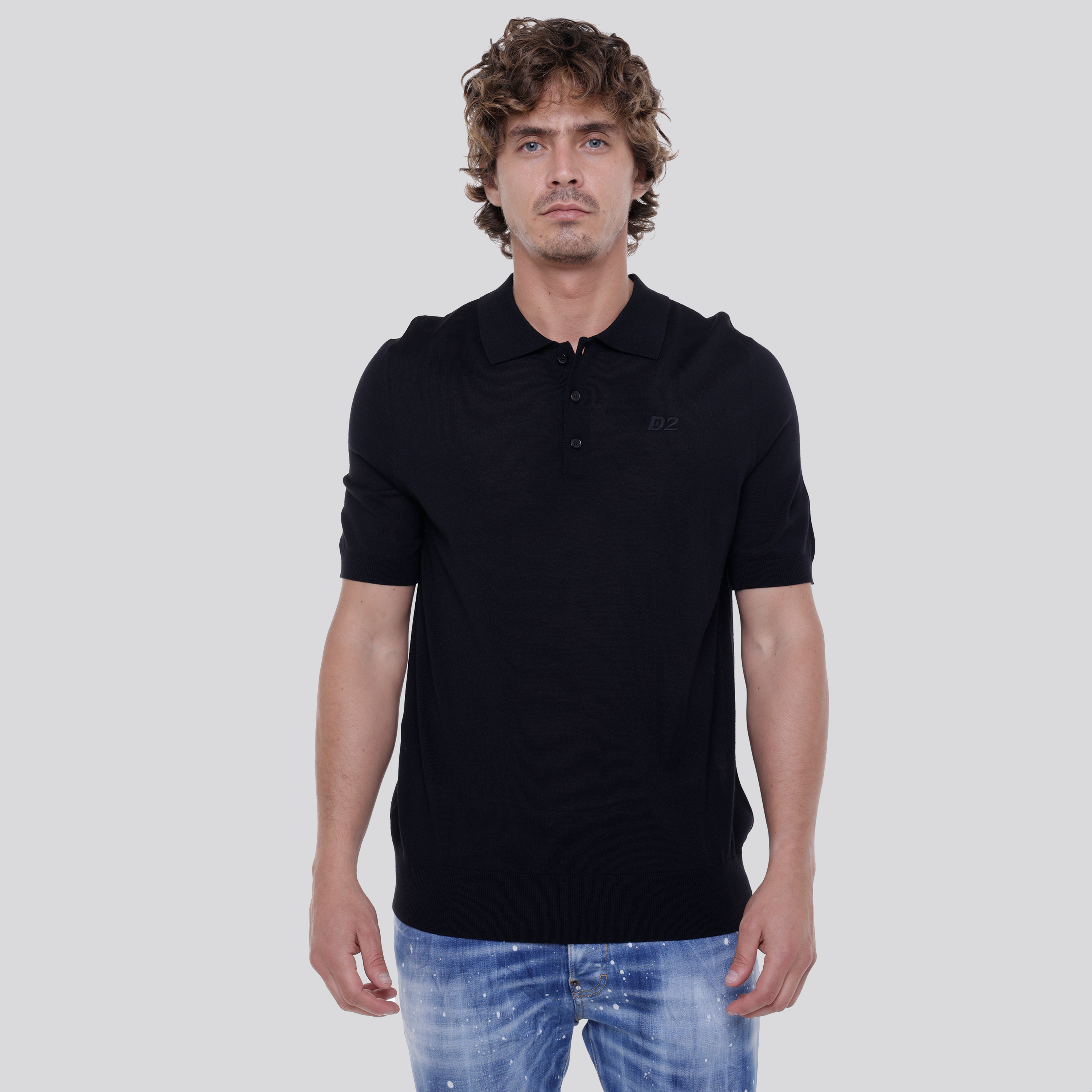 Camiseta Tipo Polo Negra Dsquared2 Embroidered