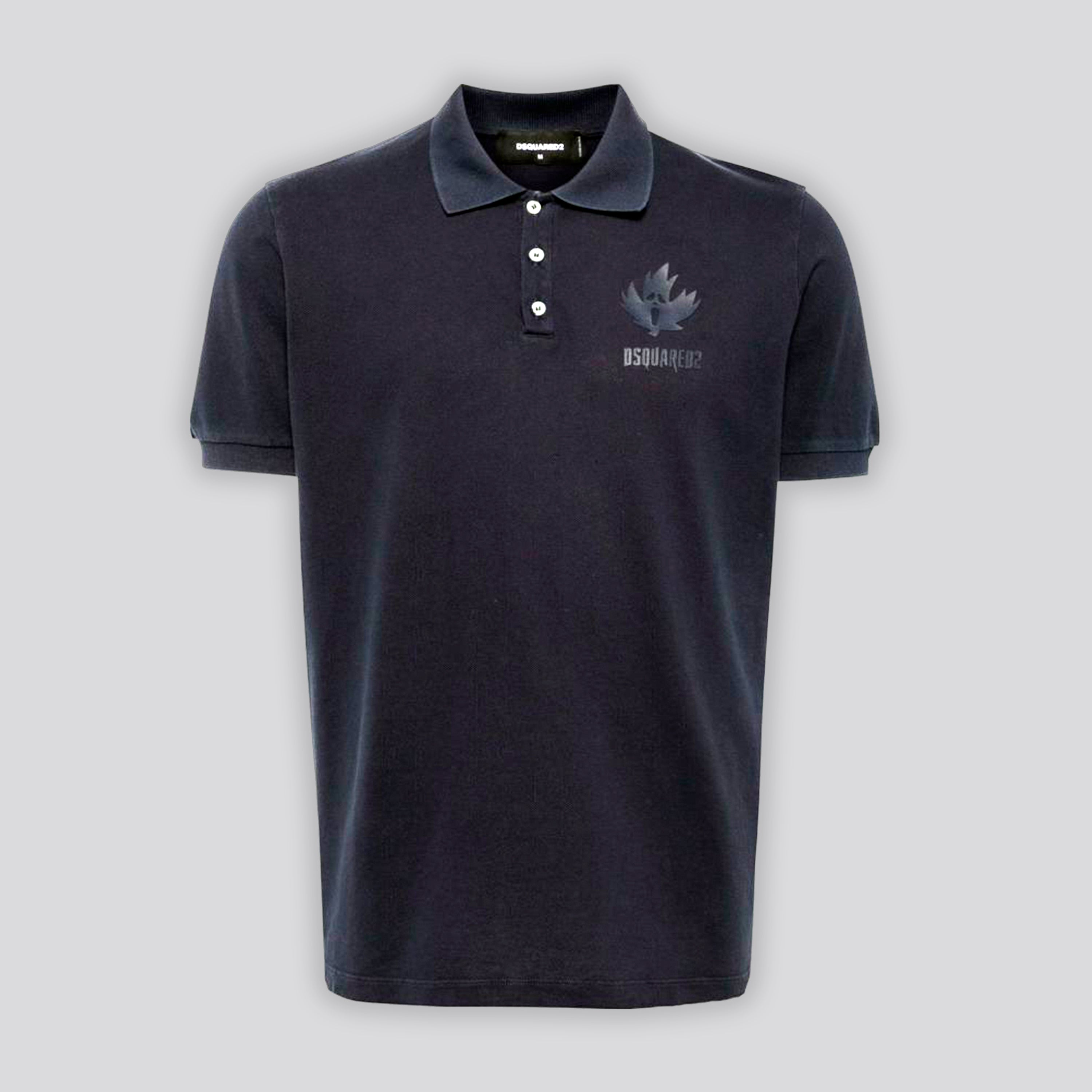 Camiseta Tipo Polo Azul Dsquared2 Leaf Logo