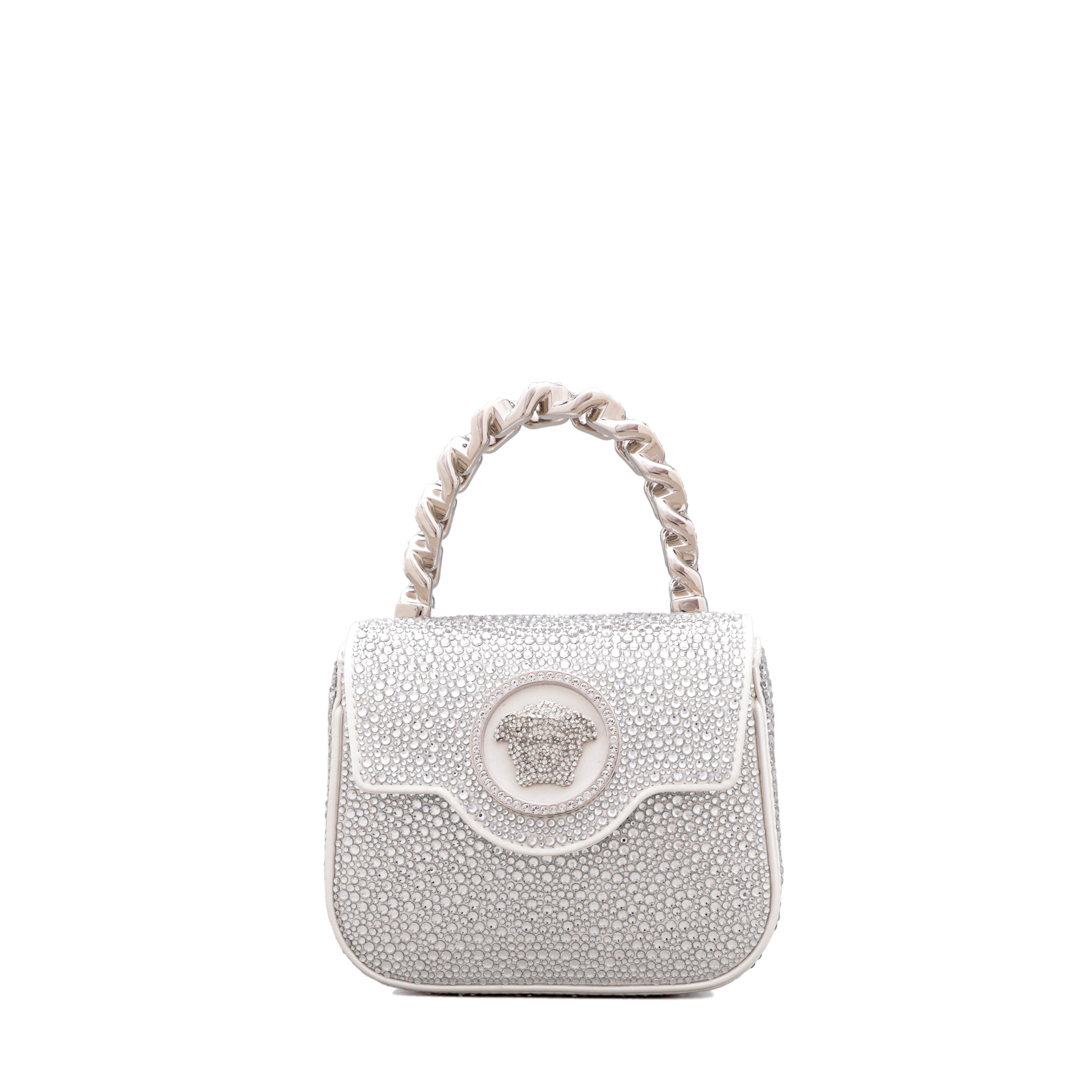 Cartera Plateada Versace La Medusa Crystals