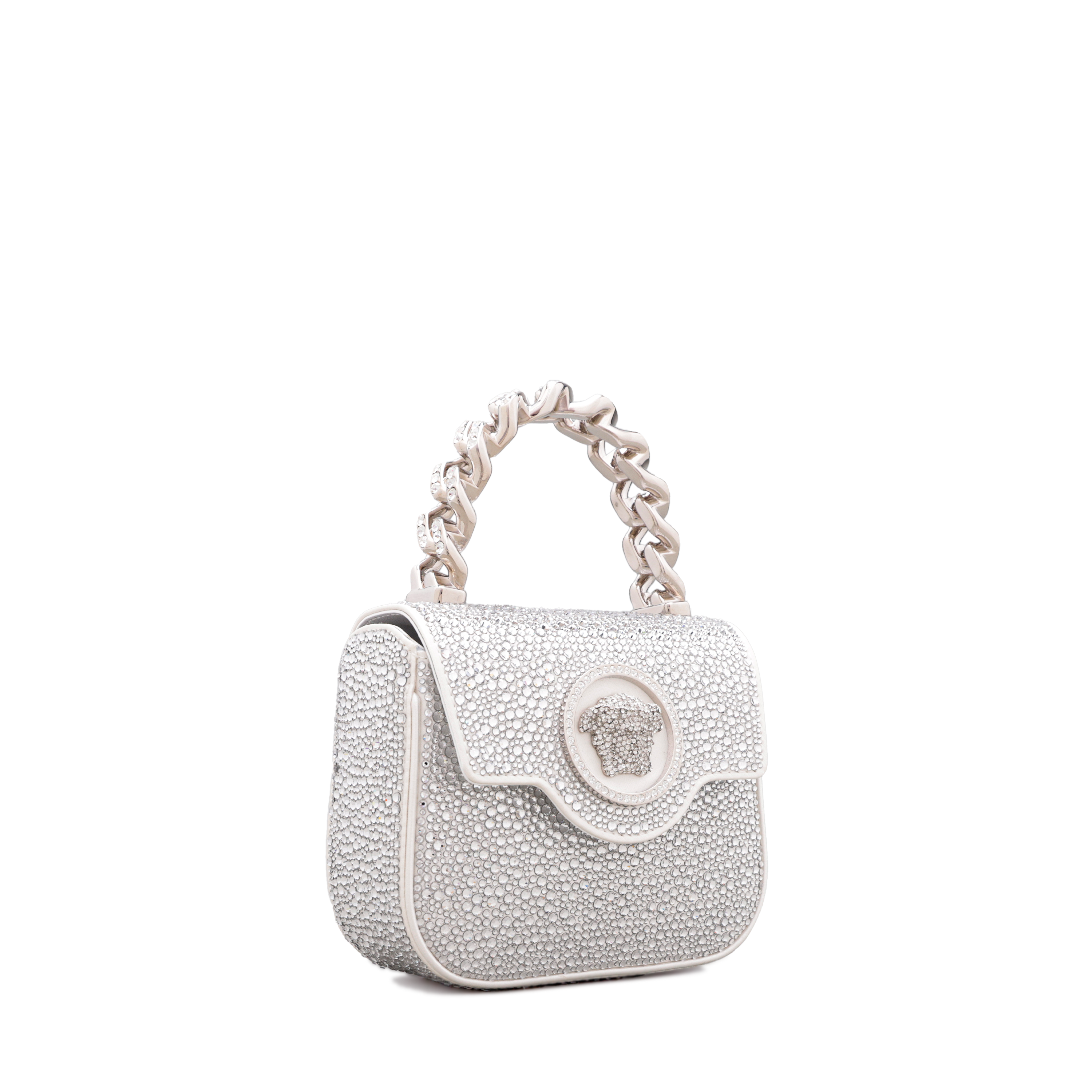 Cartera Plateada Versace La Medusa Crystals