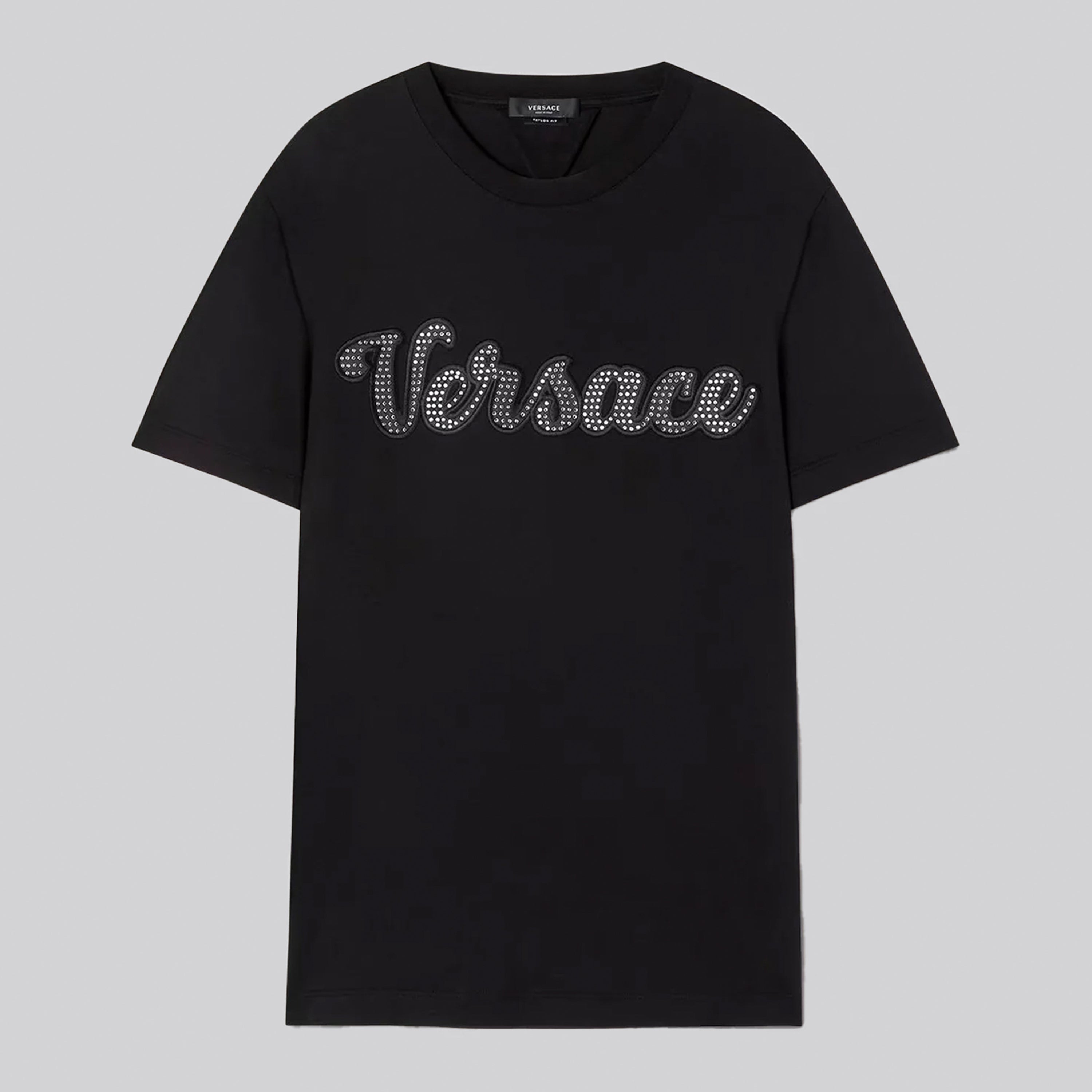Camiseta Negra Versace Crystal Logo