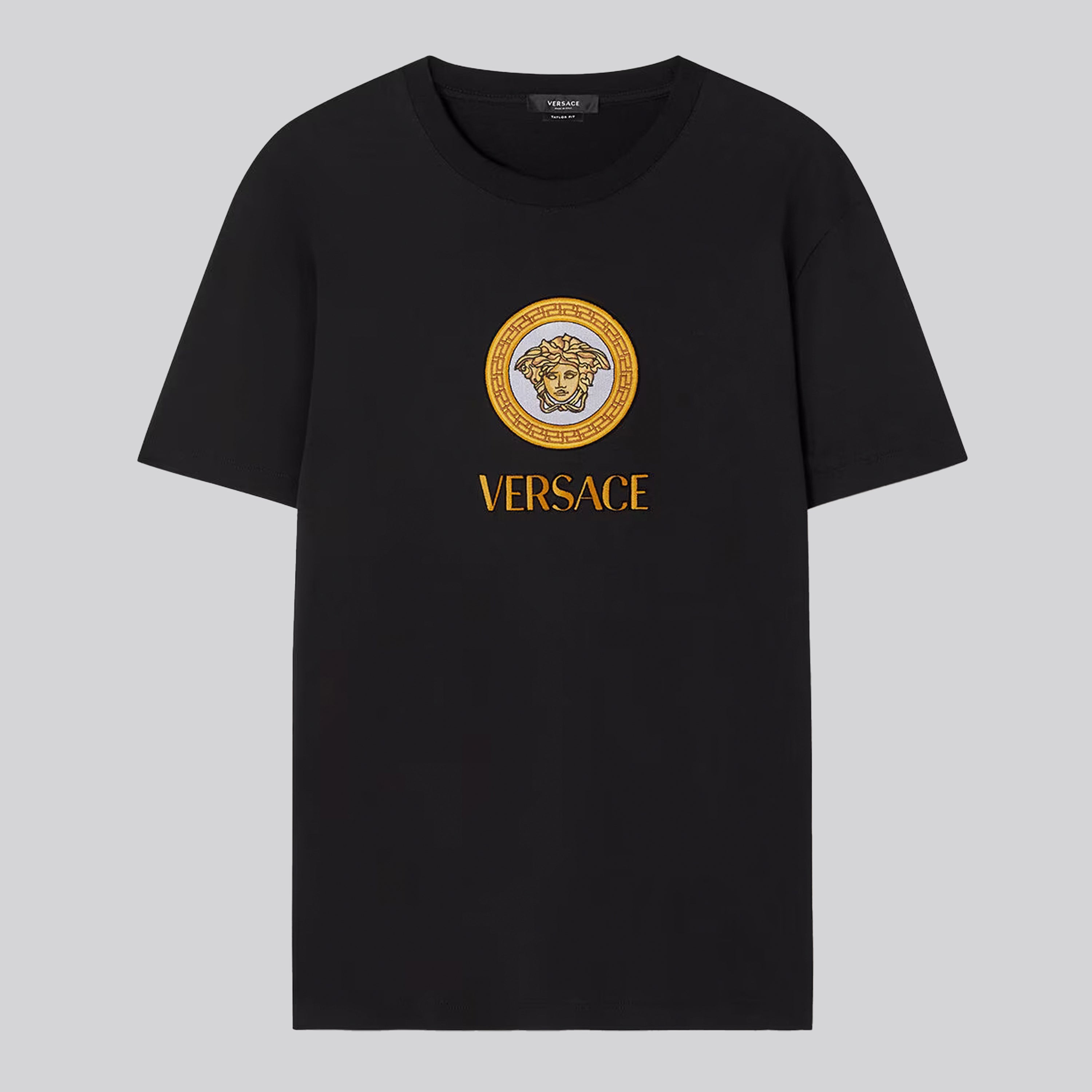 Camiseta Negra Versace Logo Medusa Embroidered