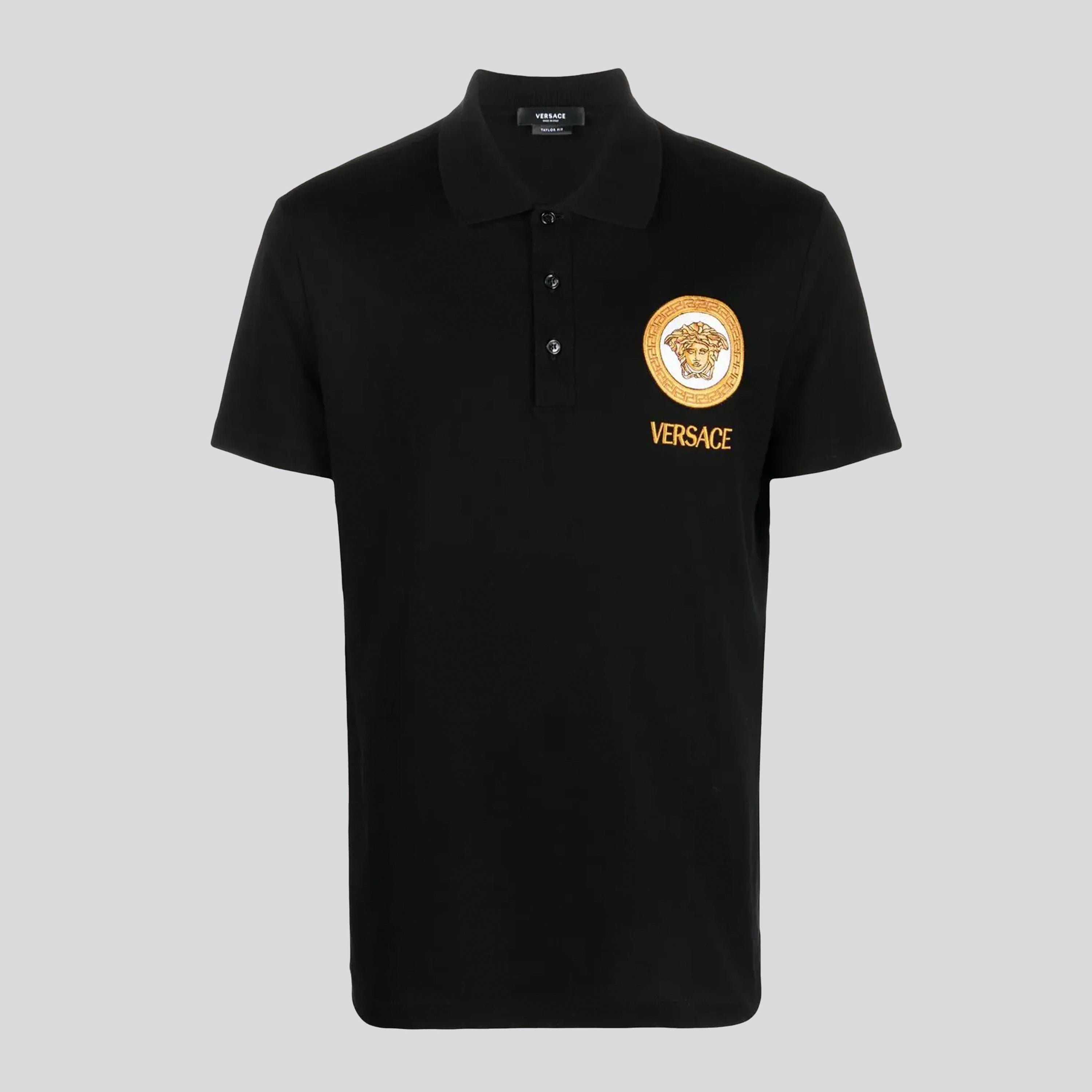 Camiseta Tipo Polo Negra Versace Logo Medusa